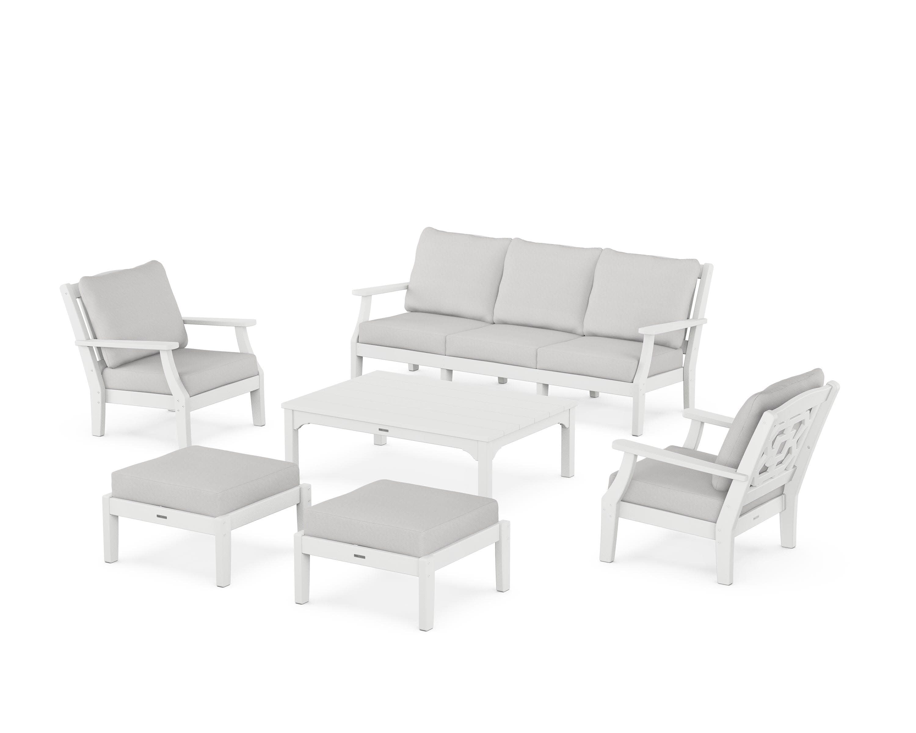Chinoiserie 6-Piece Lounge Sofa Set in White / Diamond in the Rough