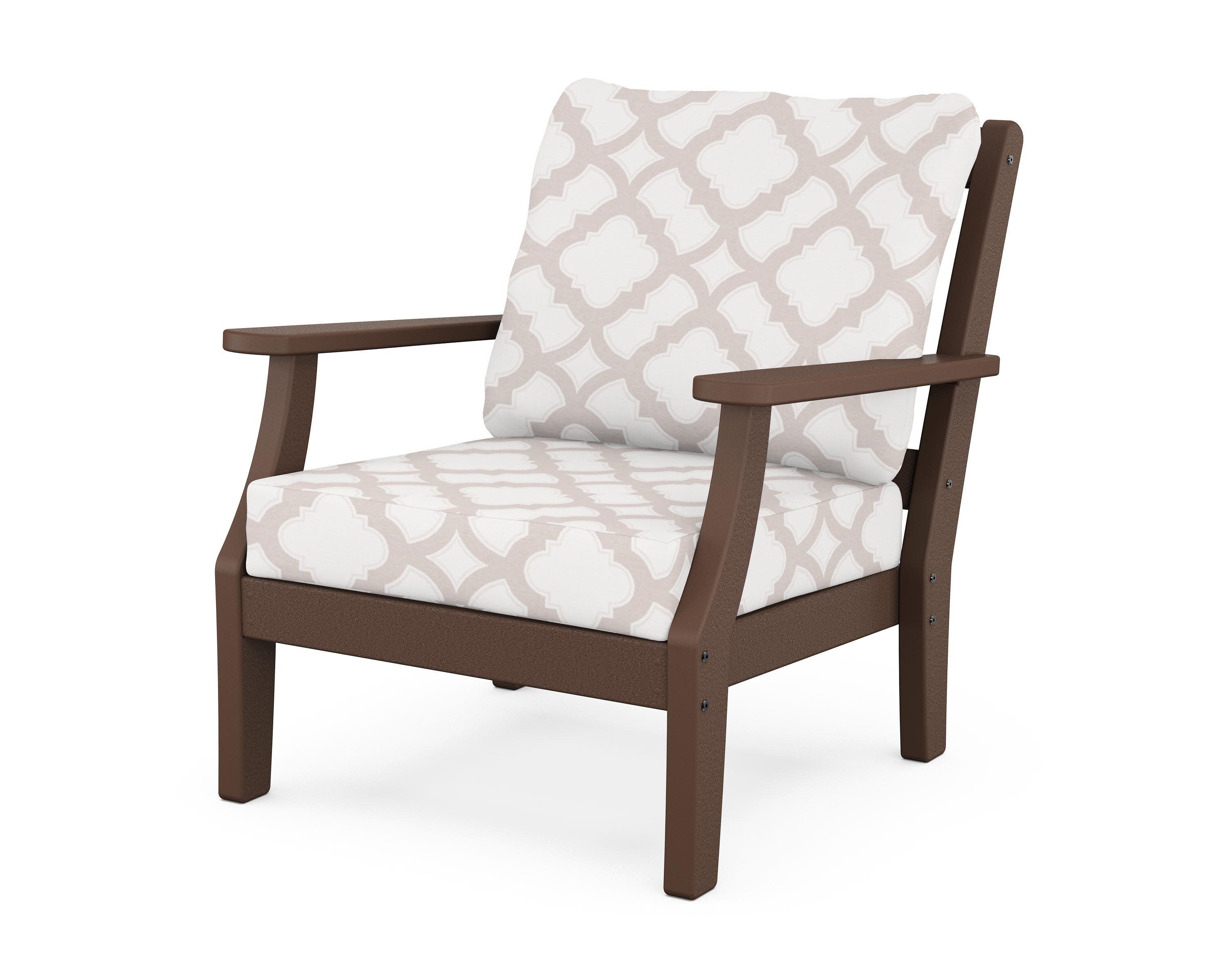 Chinoiserie Deep Seating Chair in Mahogany / Trellis Dune Burlap