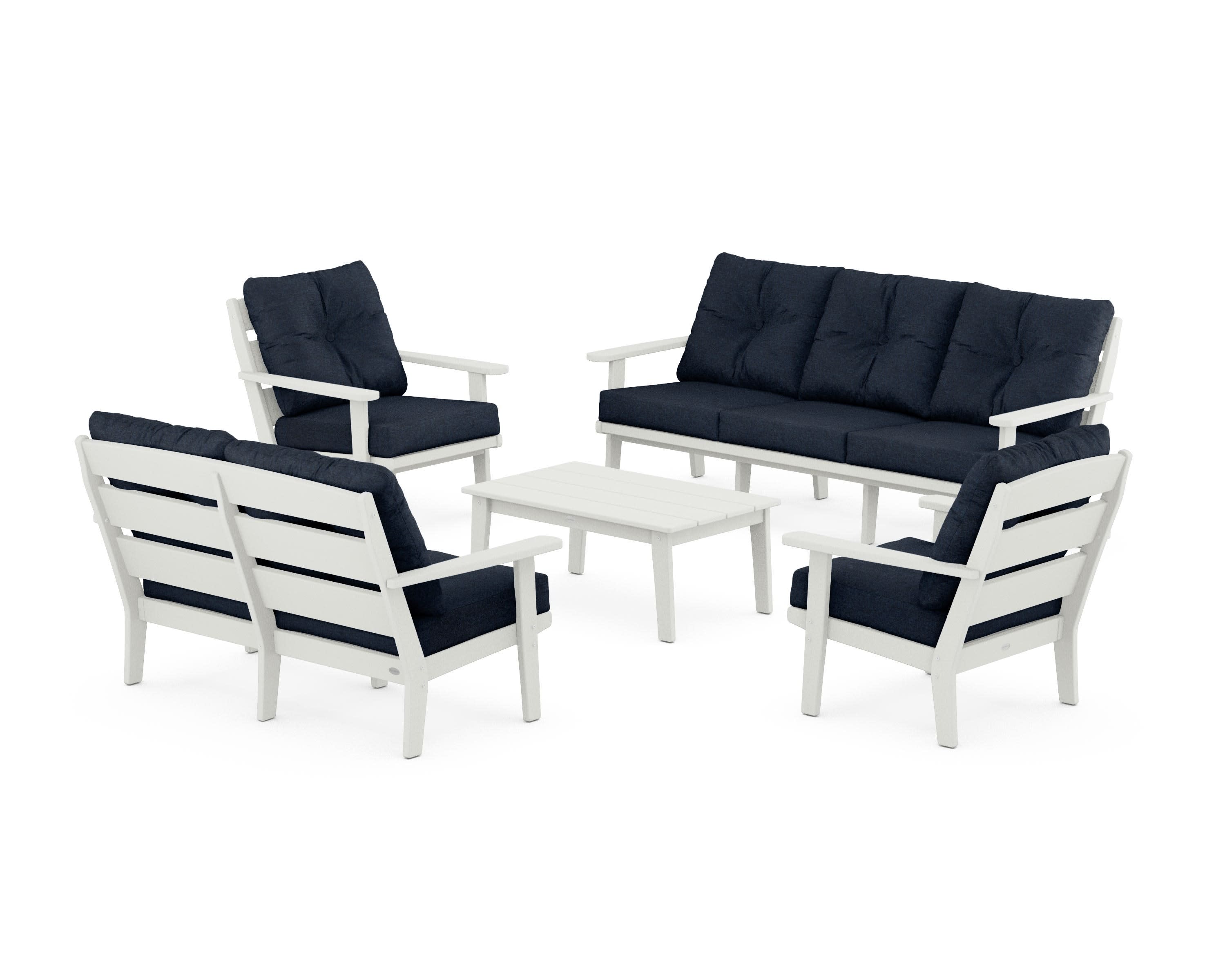 Lakeside 5-Piece Lounge Sofa Set in Vintage White / Marine Indigo