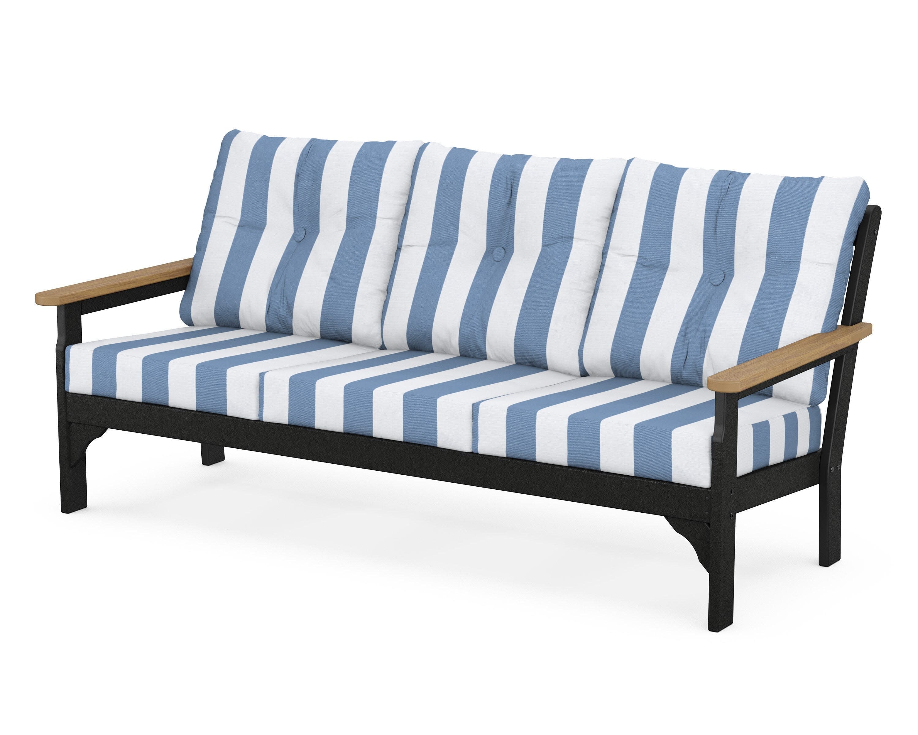 Vineyard Deep Seating Sofa in Black / Natural / Cabana Stripe Sky Blue