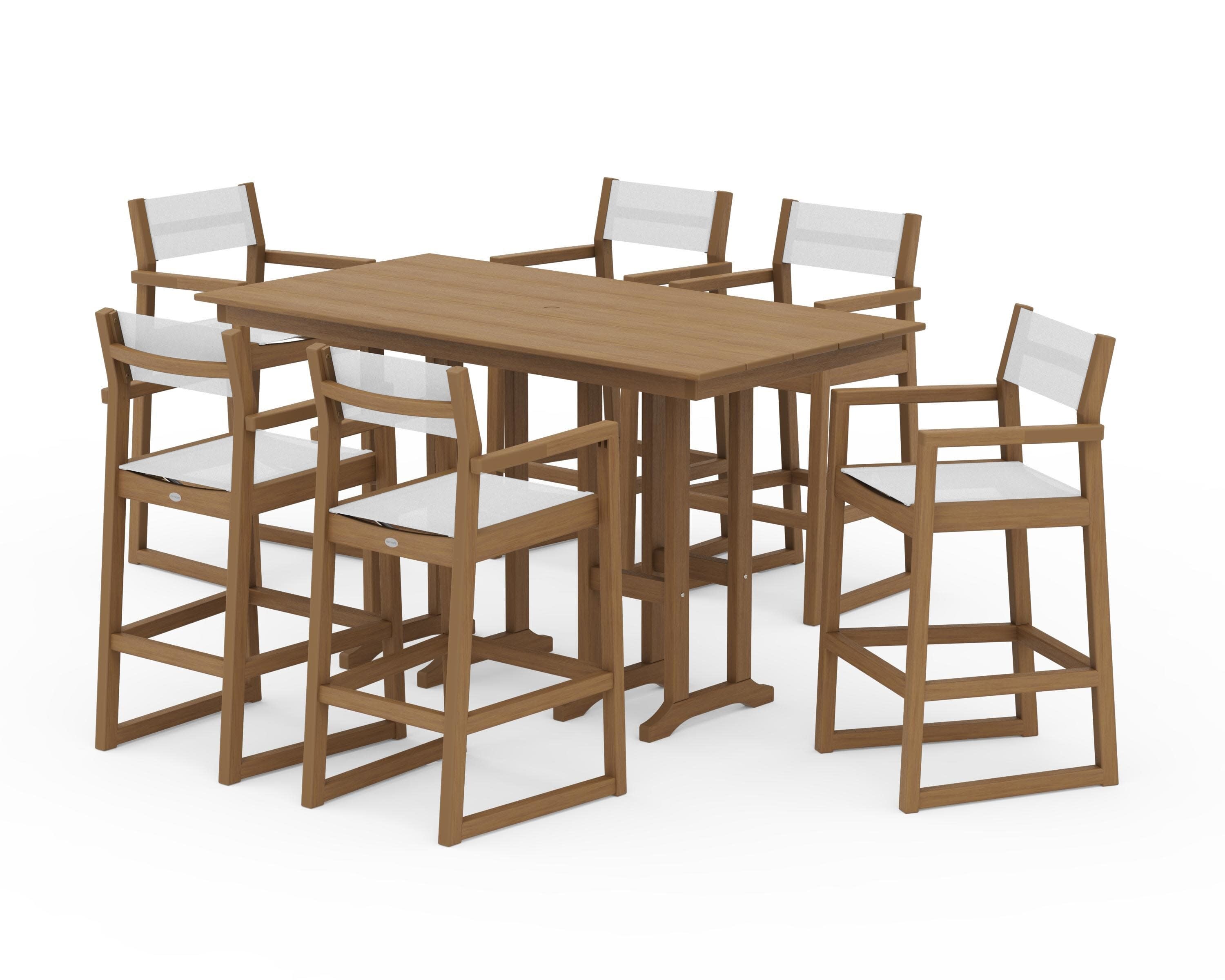 EDGE Sling Arm Chair 7-Piece Farmhouse Bar Set in Natural / White Sling