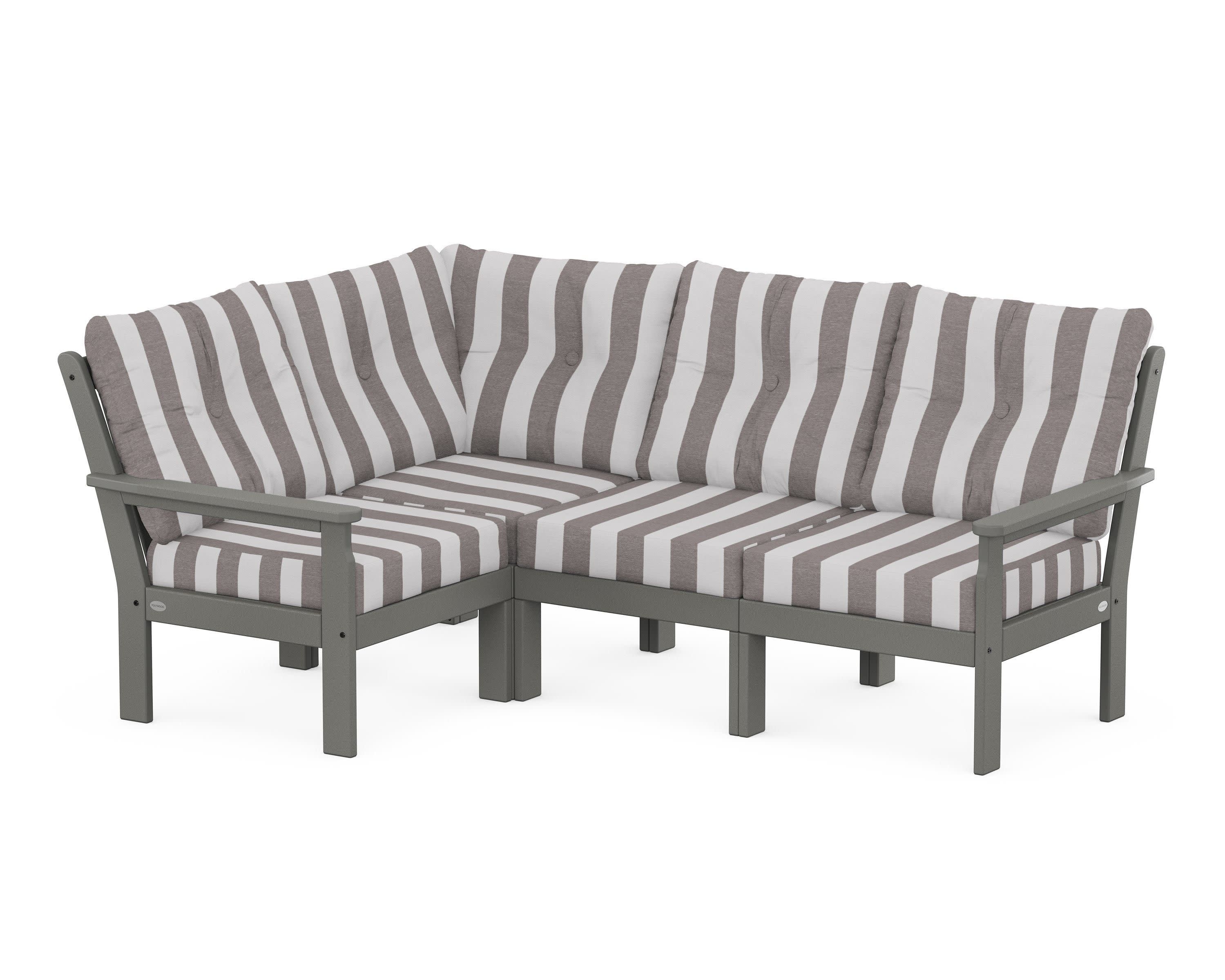 Vineyard 4-Piece Sectional in Slate Grey / Cabana Stripe Grey Mist