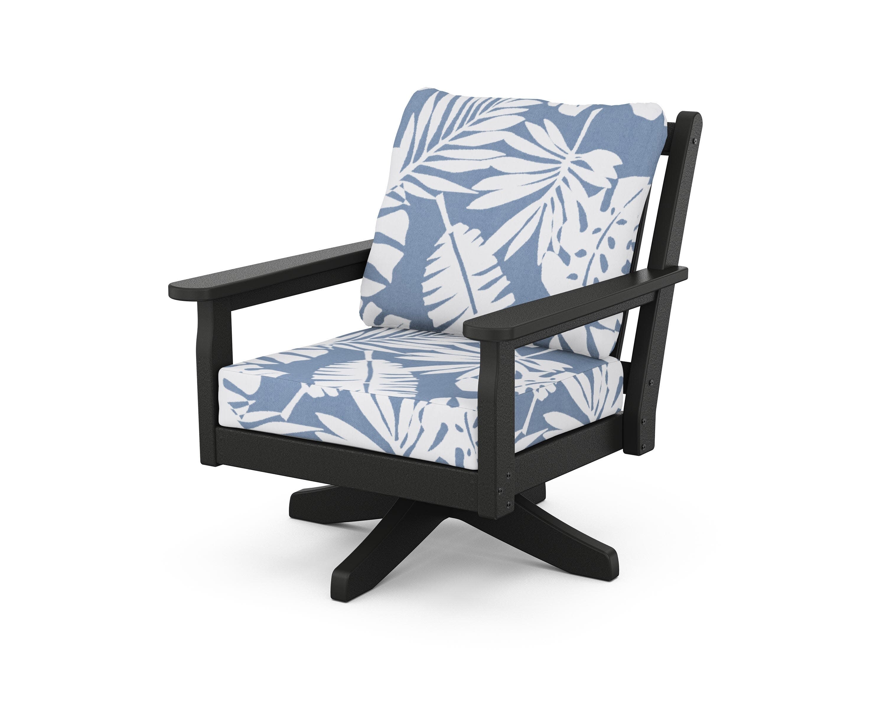 Chippendale Deep Seating Swivel Chair in Black / Leaf Sky Blue