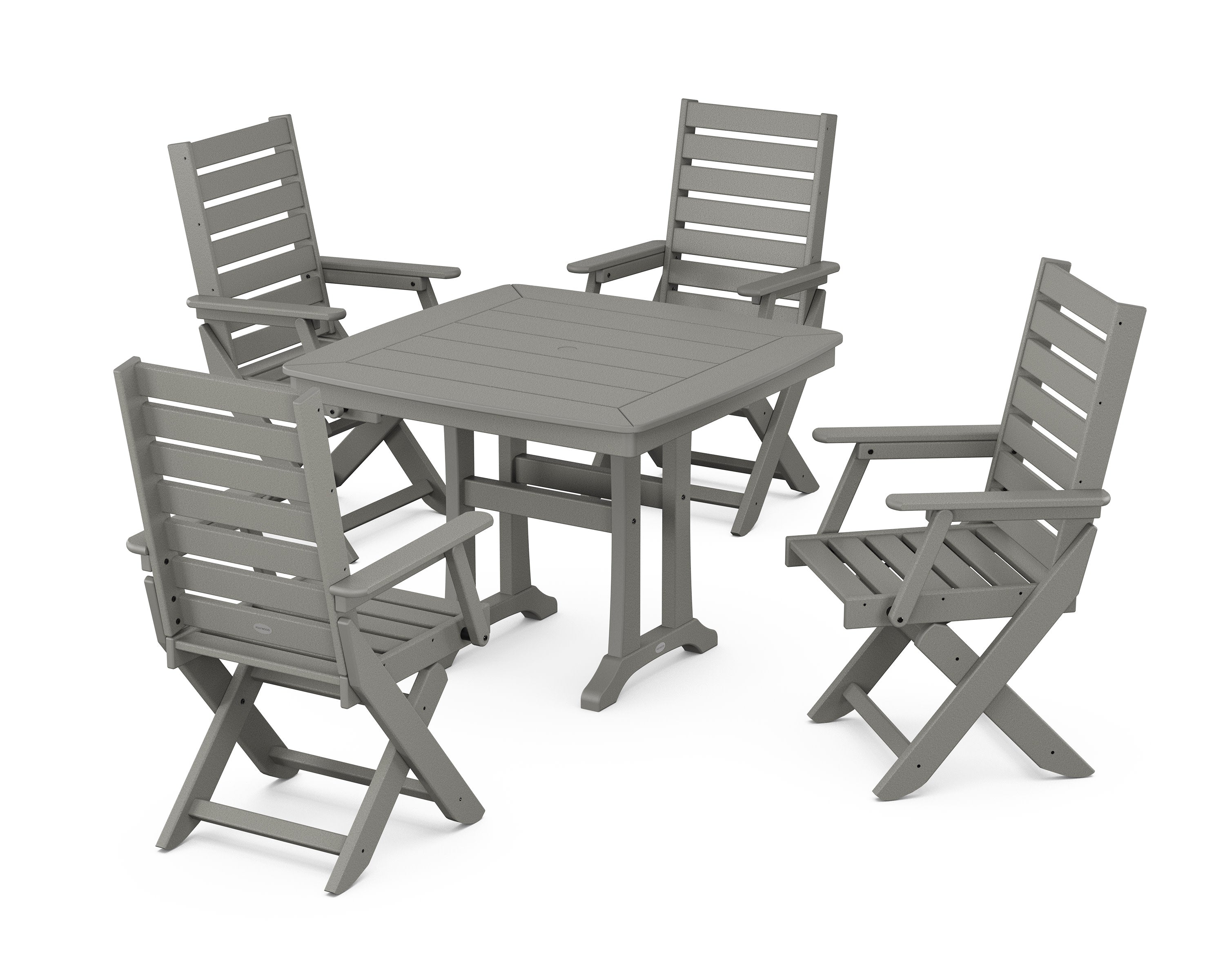 Captain Folding Chair 5-Piece Dining Set with Trestle Legs in Slate Grey