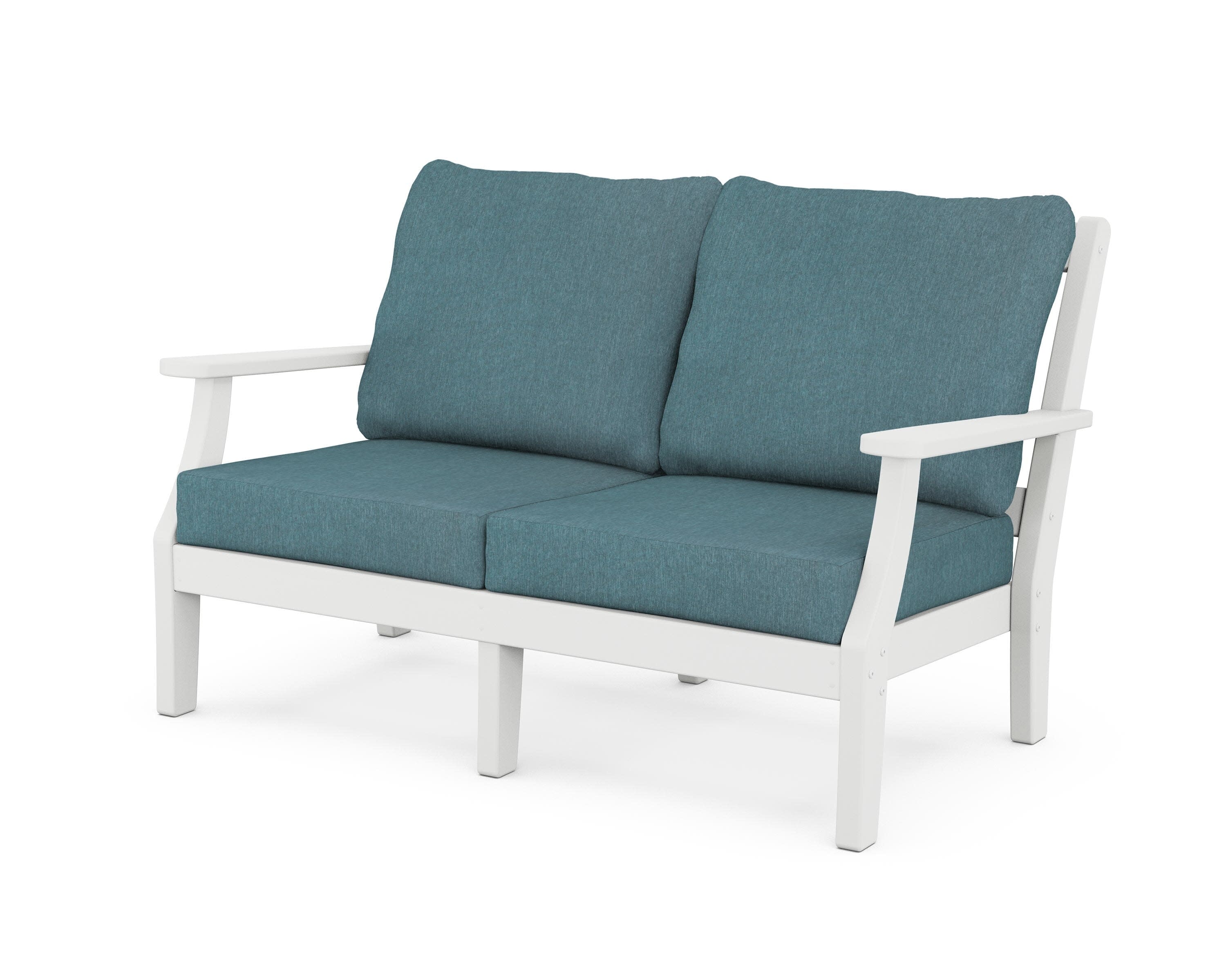 Chinoiserie Deep Seating Loveseat in White / Ocean Teal