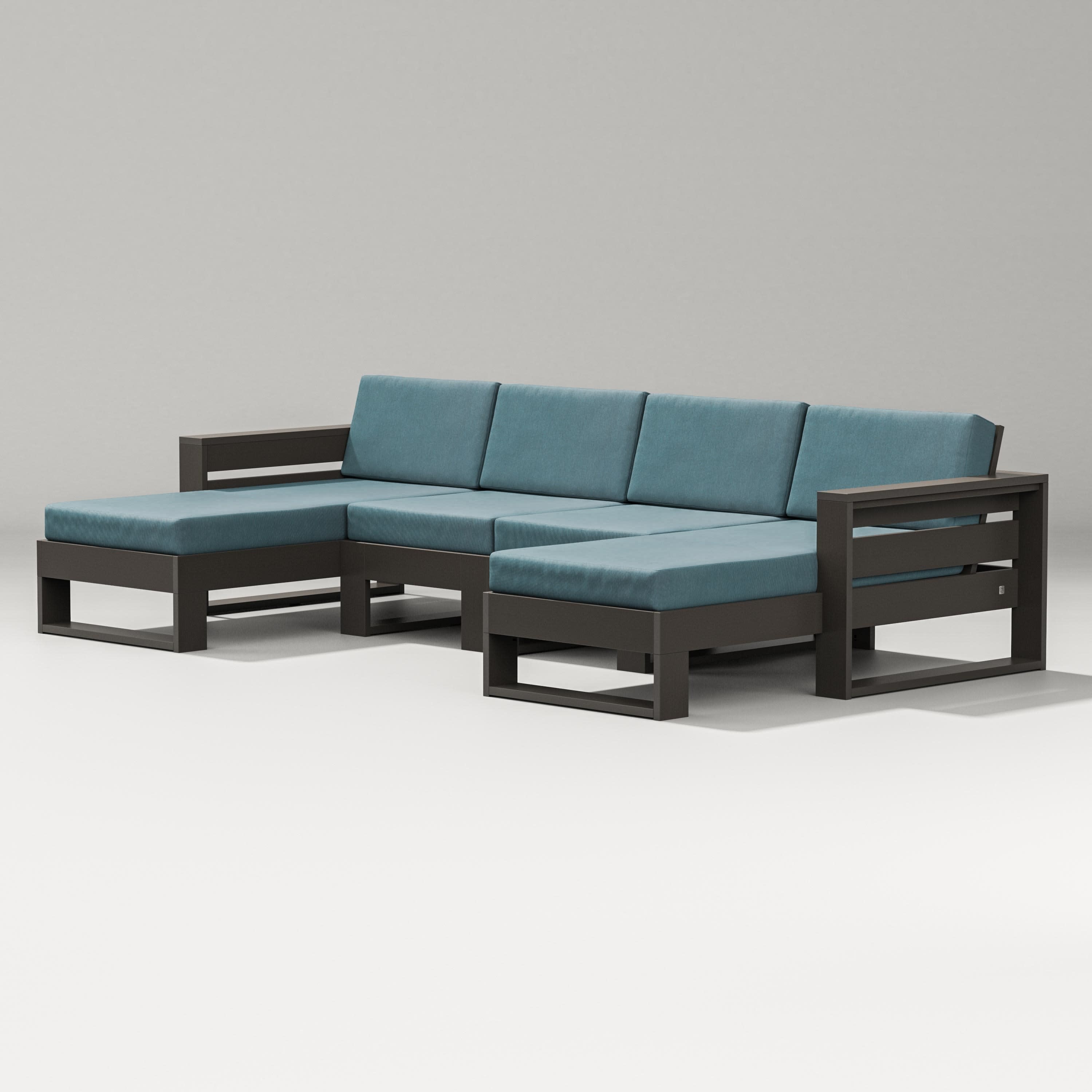 Latitude Double Chaise Sectional in Vintage Coffee / Ocean Teal