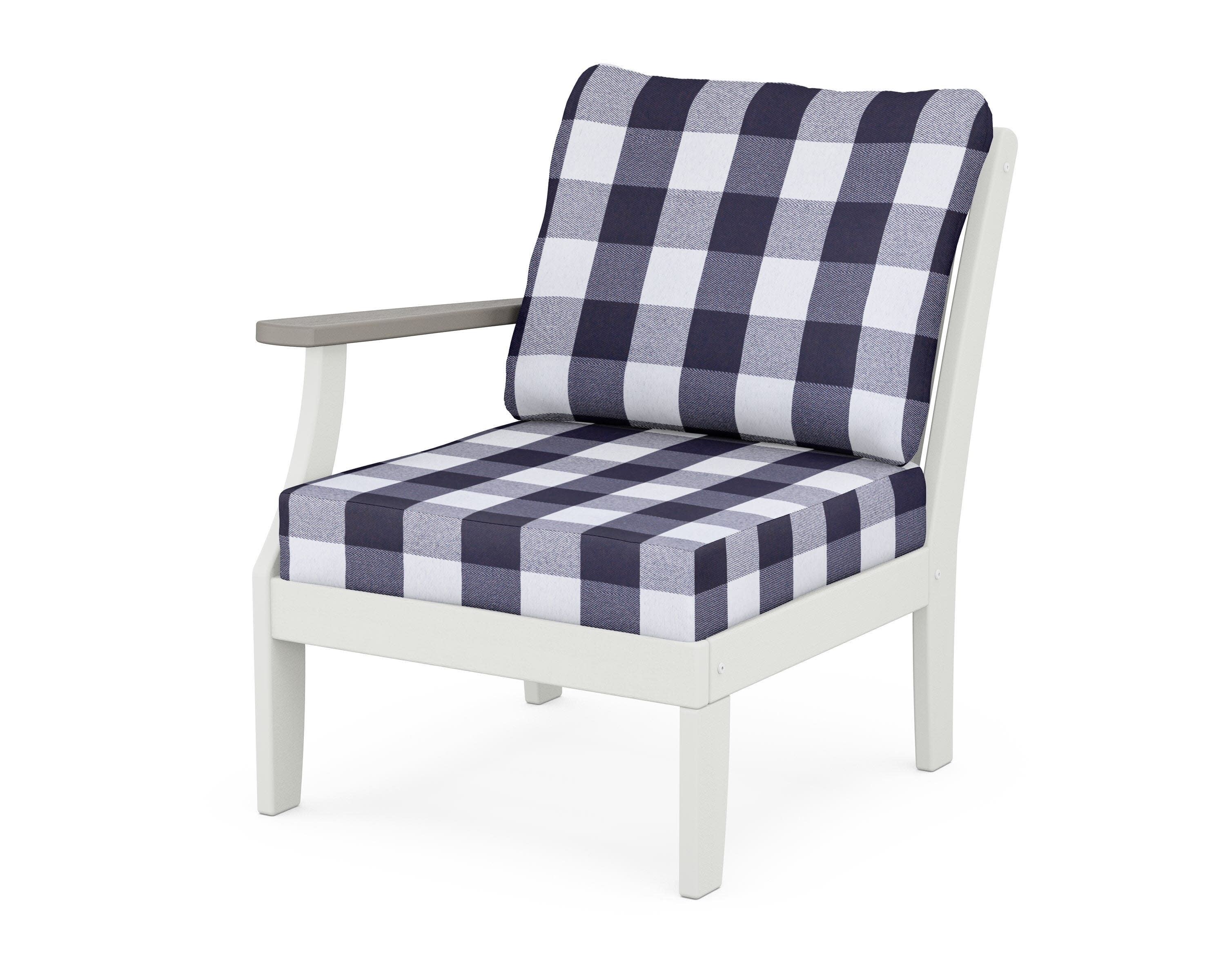 Braxton Modular Left Arm Chair in White / Driftwood / Buffalo Plaid Navy