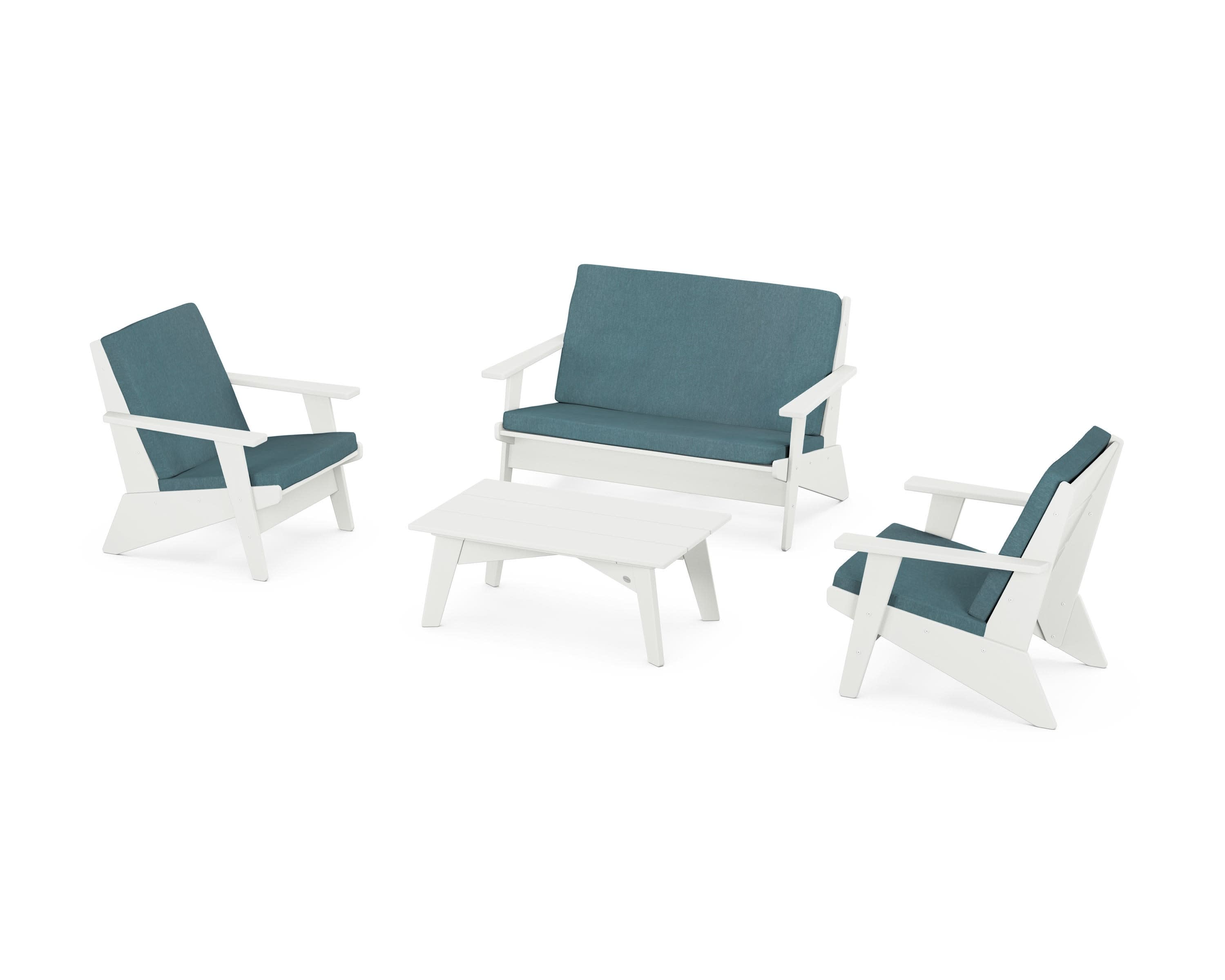 Riviera Modern Lounge 4-Piece Set in Vintage White / Ocean Teal