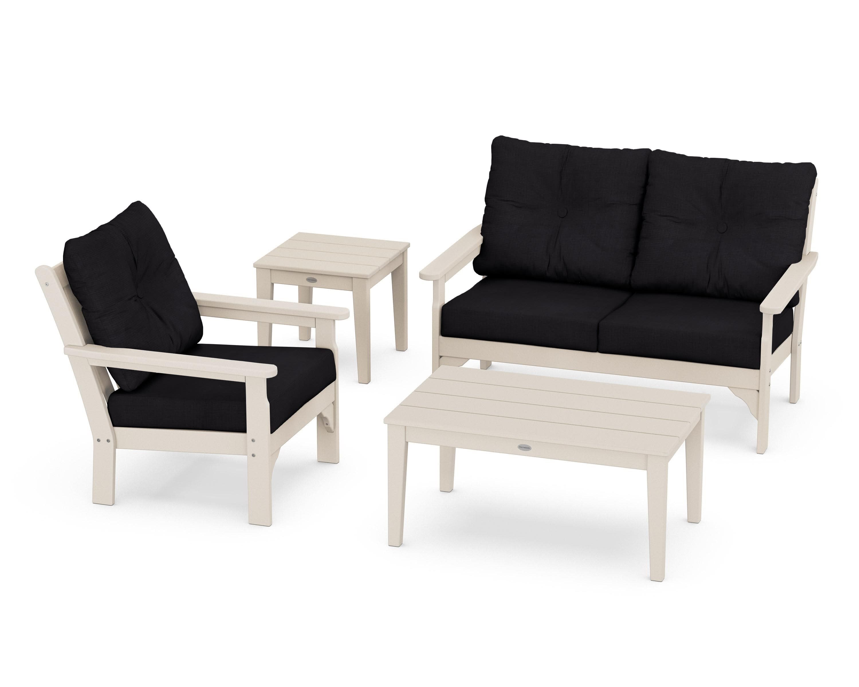 Vineyard 4-Piece Deep Seating Set in Sand / Midnight Linen