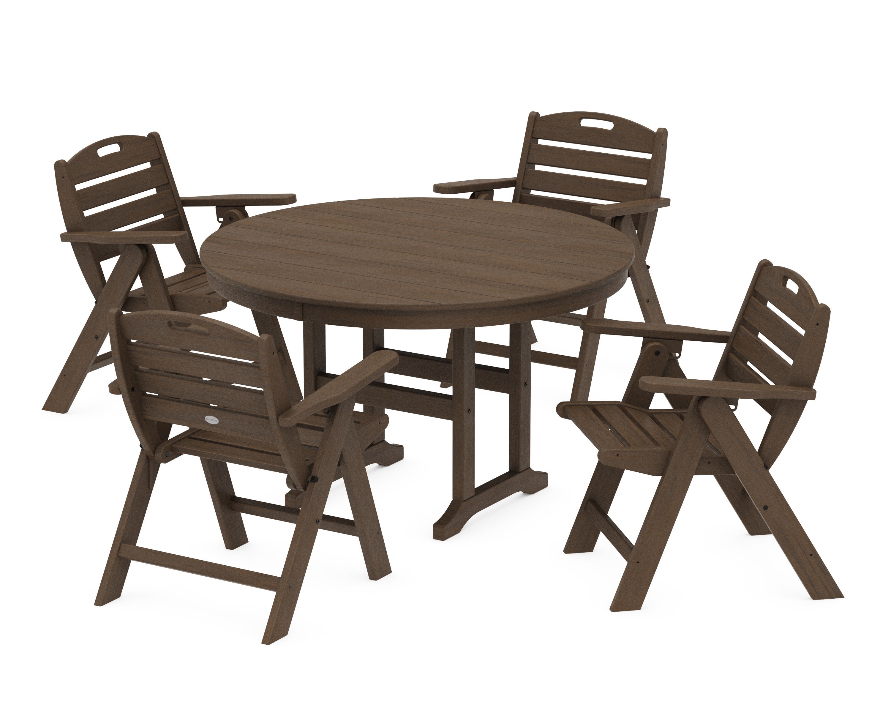 Nautical Folding Lowback Chair 5-Piece Round Farmhouse Dining Set in Kona