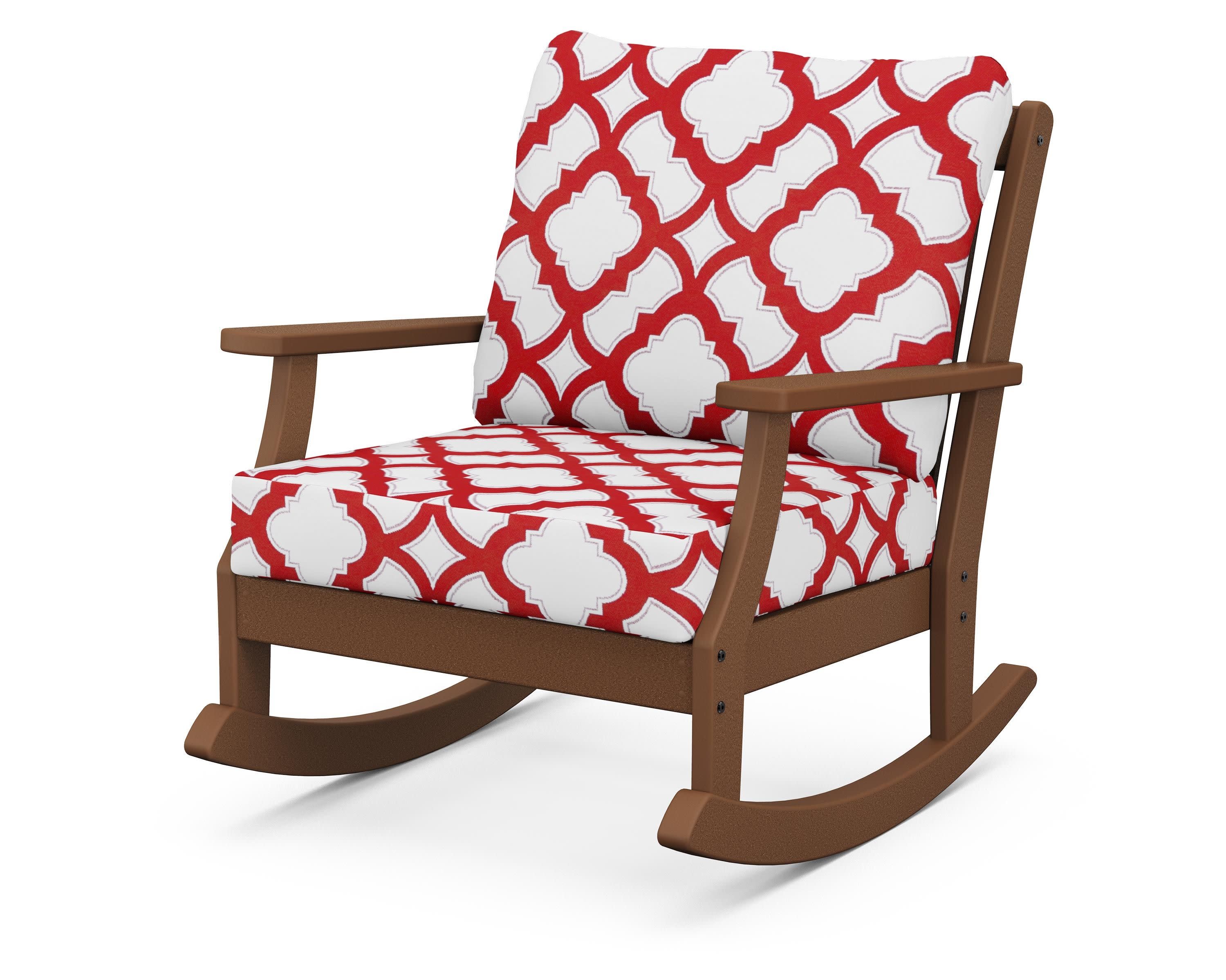 Braxton Deep Seating Rocking Chair in Teak / Trellis Crimson