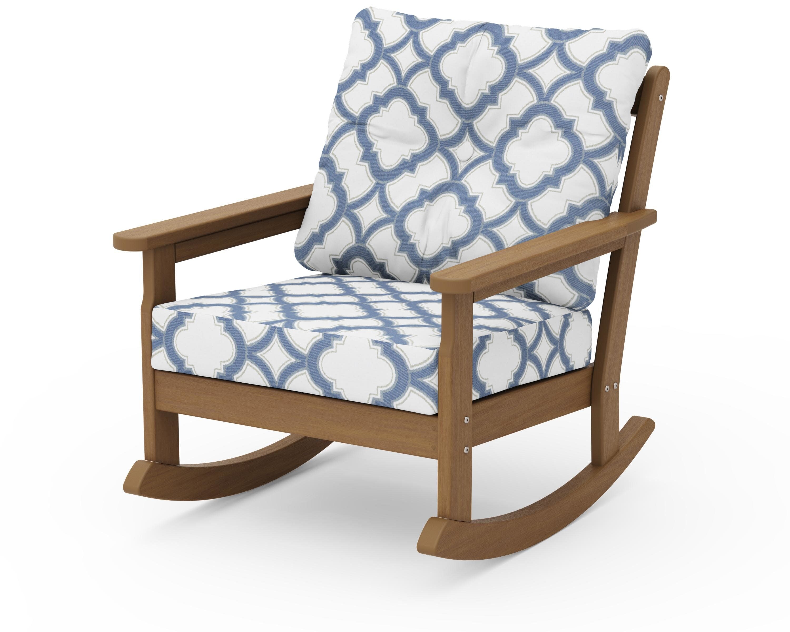 Vineyard Deep Seating Rocking Chair in Natural / Trellis Sky Blue