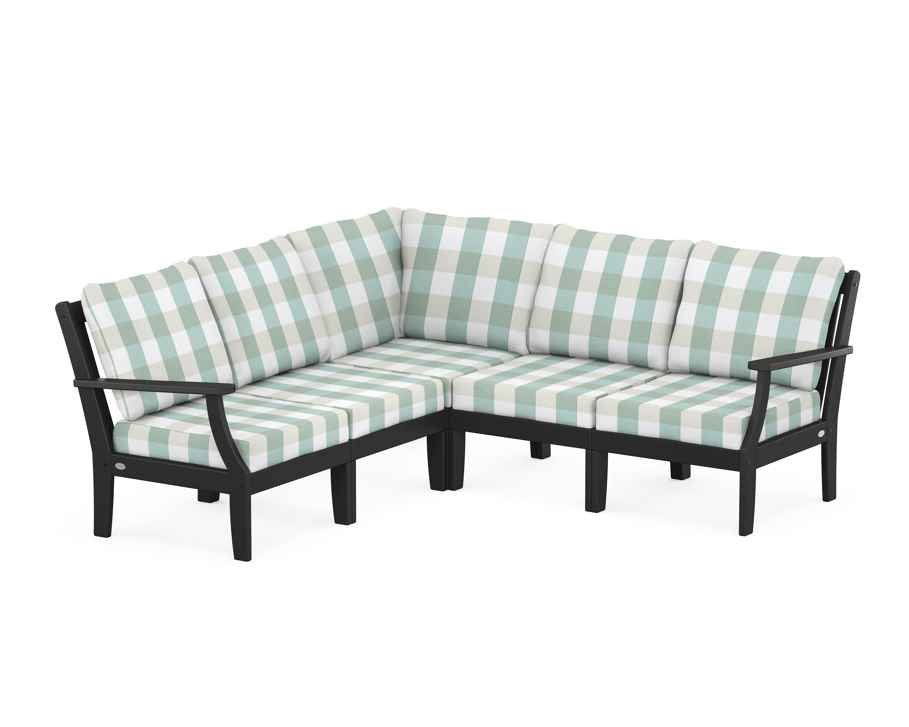 Braxton Modular 5-Piece Deep Seating Set in Black / Buffalo Plaid Glacier Spa