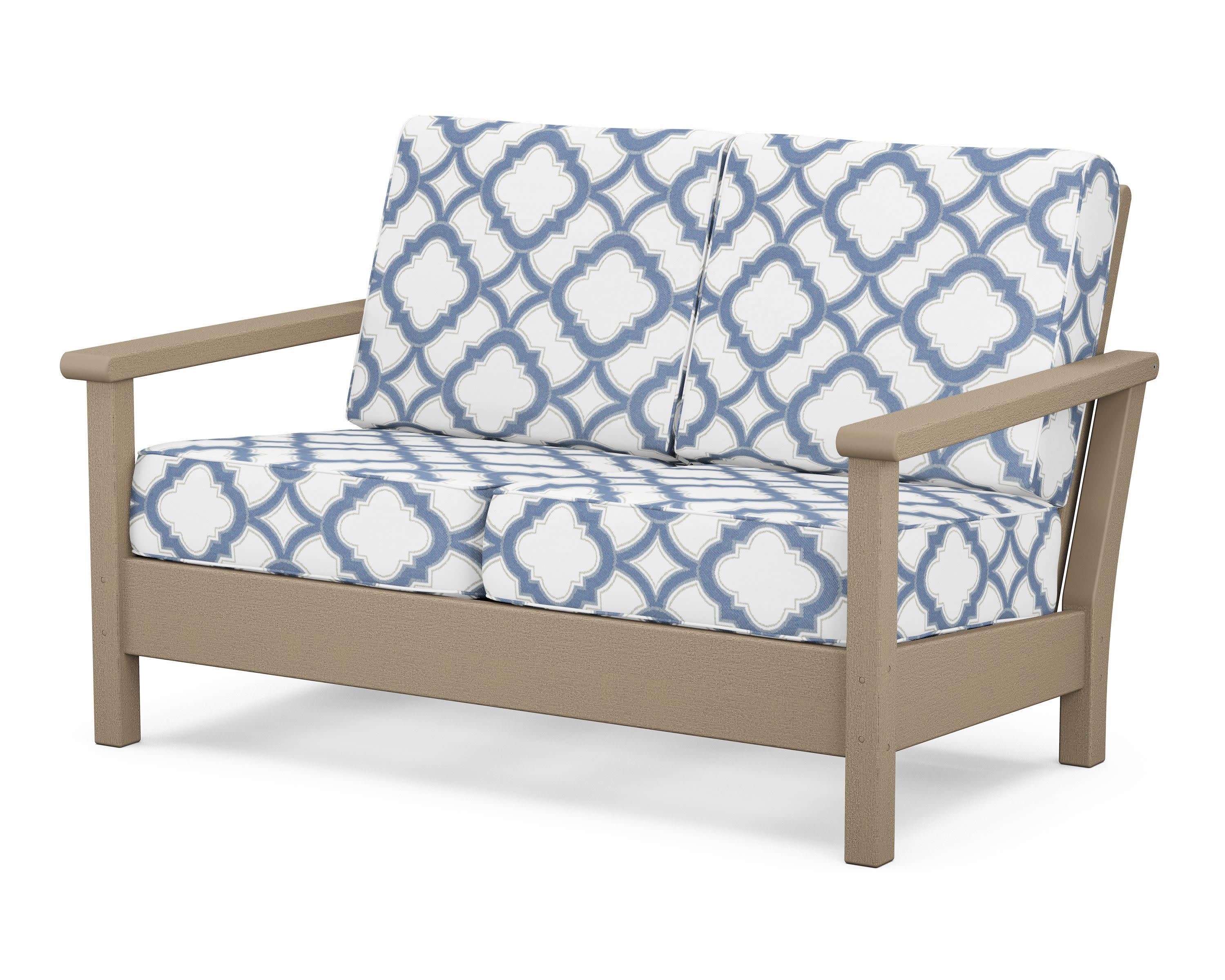 Harbour Deep Seating Loveseat in Vintage Sahara / Trellis Sky Blue