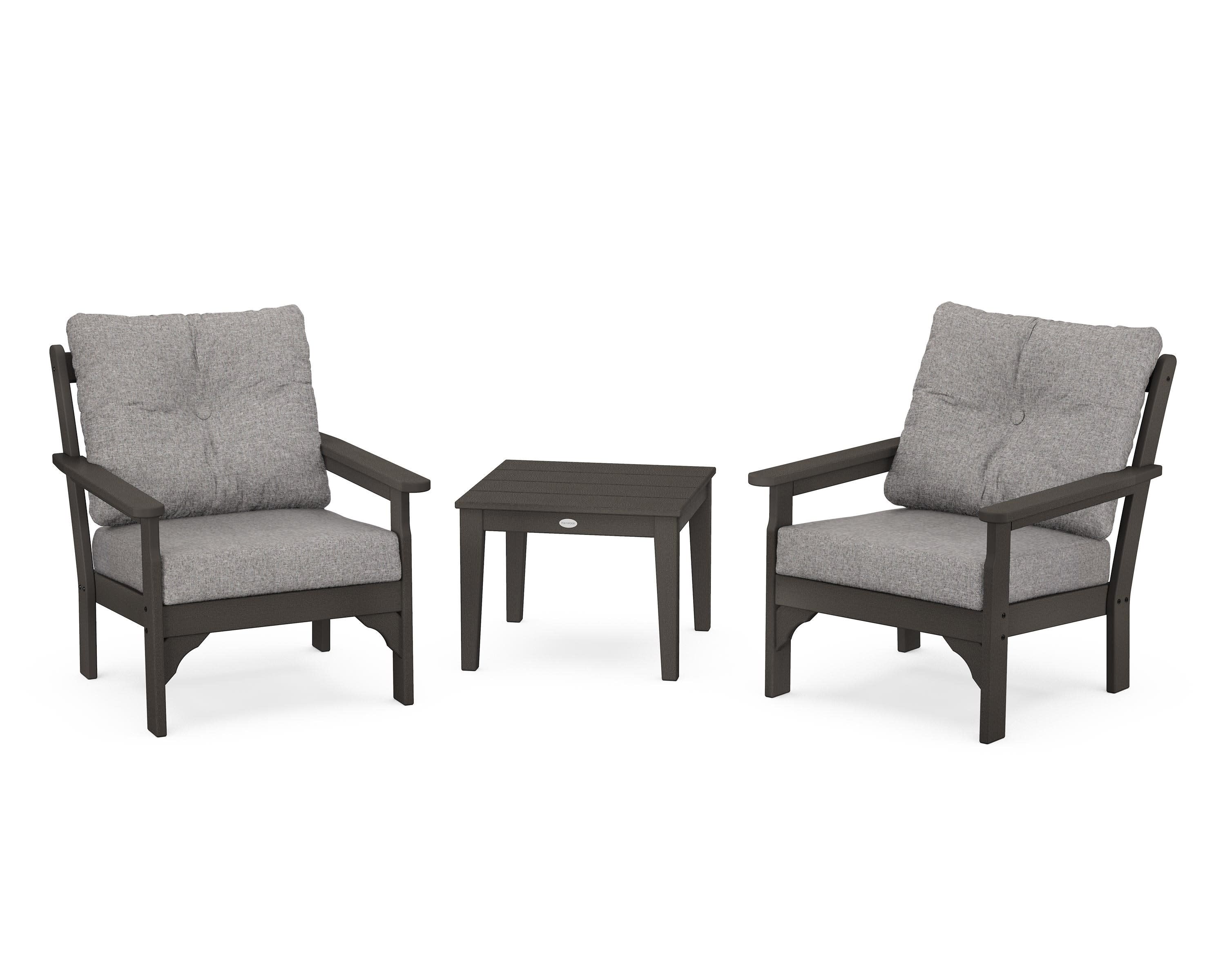 Vineyard 3-Piece Deep Seating Set in Vintage Coffee / Grey Mist