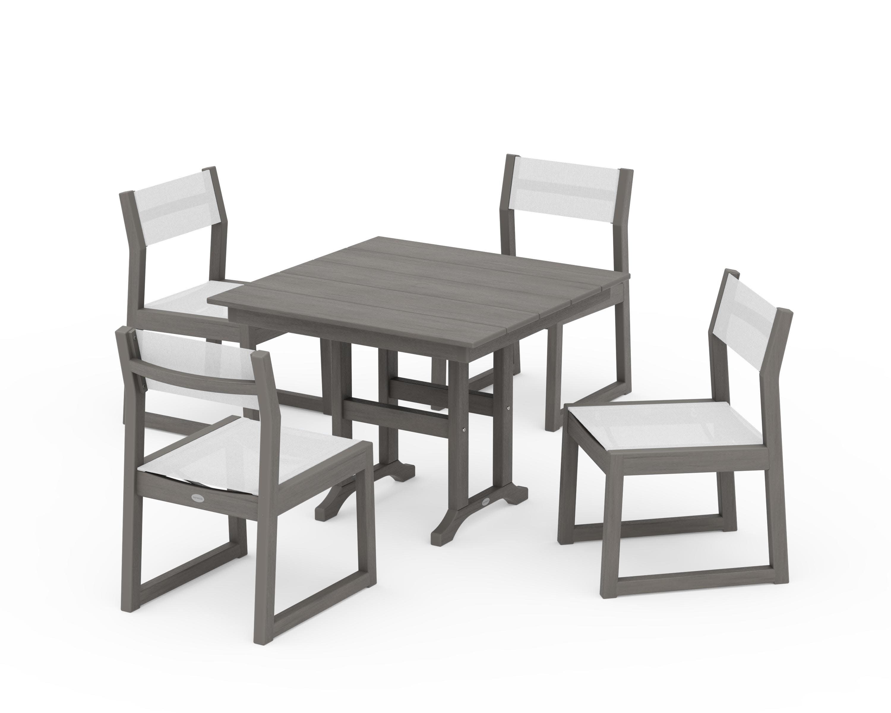 EDGE Sling Side Chair 5-Piece Farmhouse Dining Set in Driftwood / White Sling