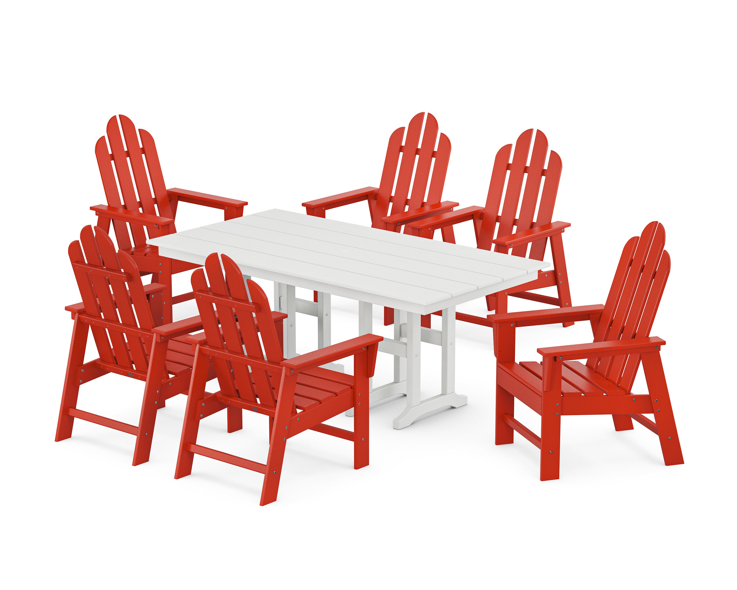 Long Island 7-Piece Farmhouse Dining Set in Sunset Red / White