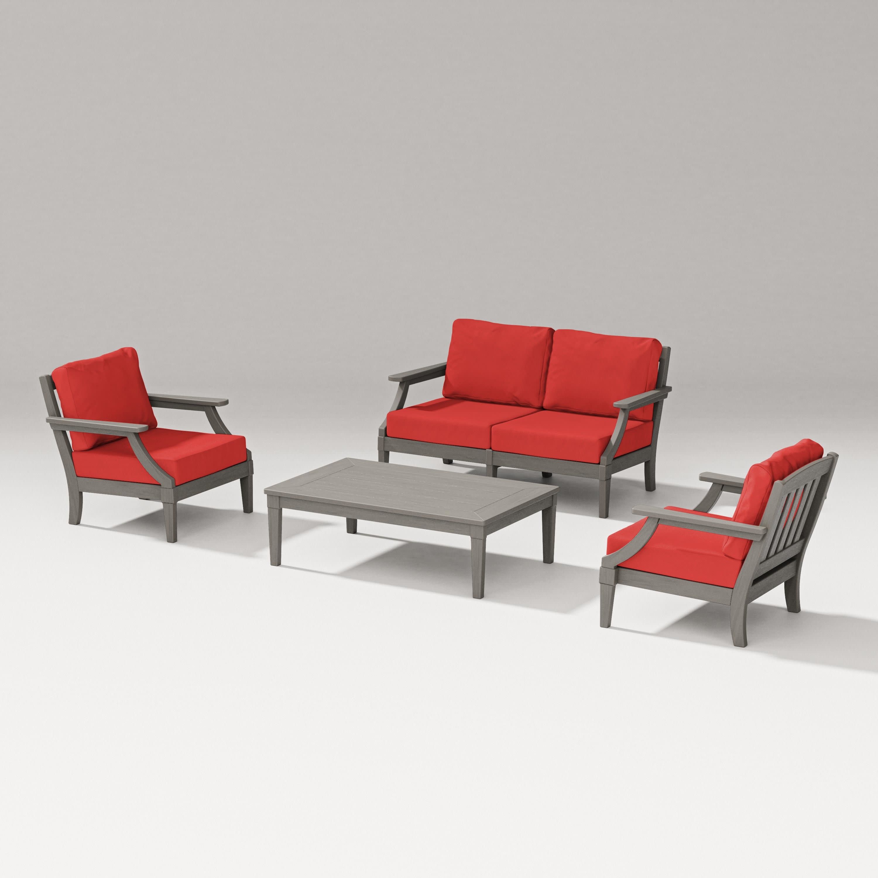 Estate Lounge 4-Piece Loveseat Set in Driftwood / Crimson Linen