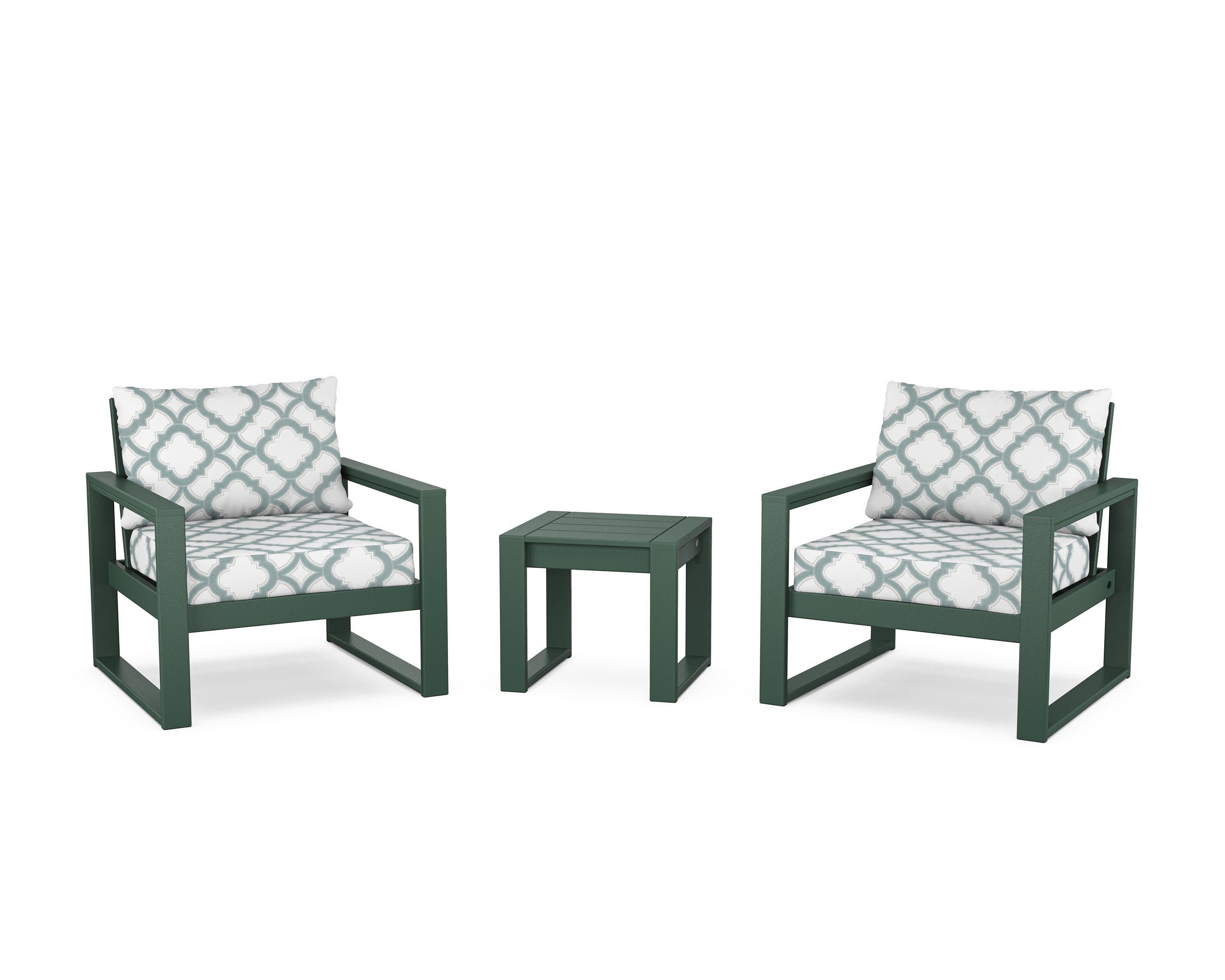EDGE Sectional 3-Piece Deep Seating Set in Green / Trellis Glacier Spa