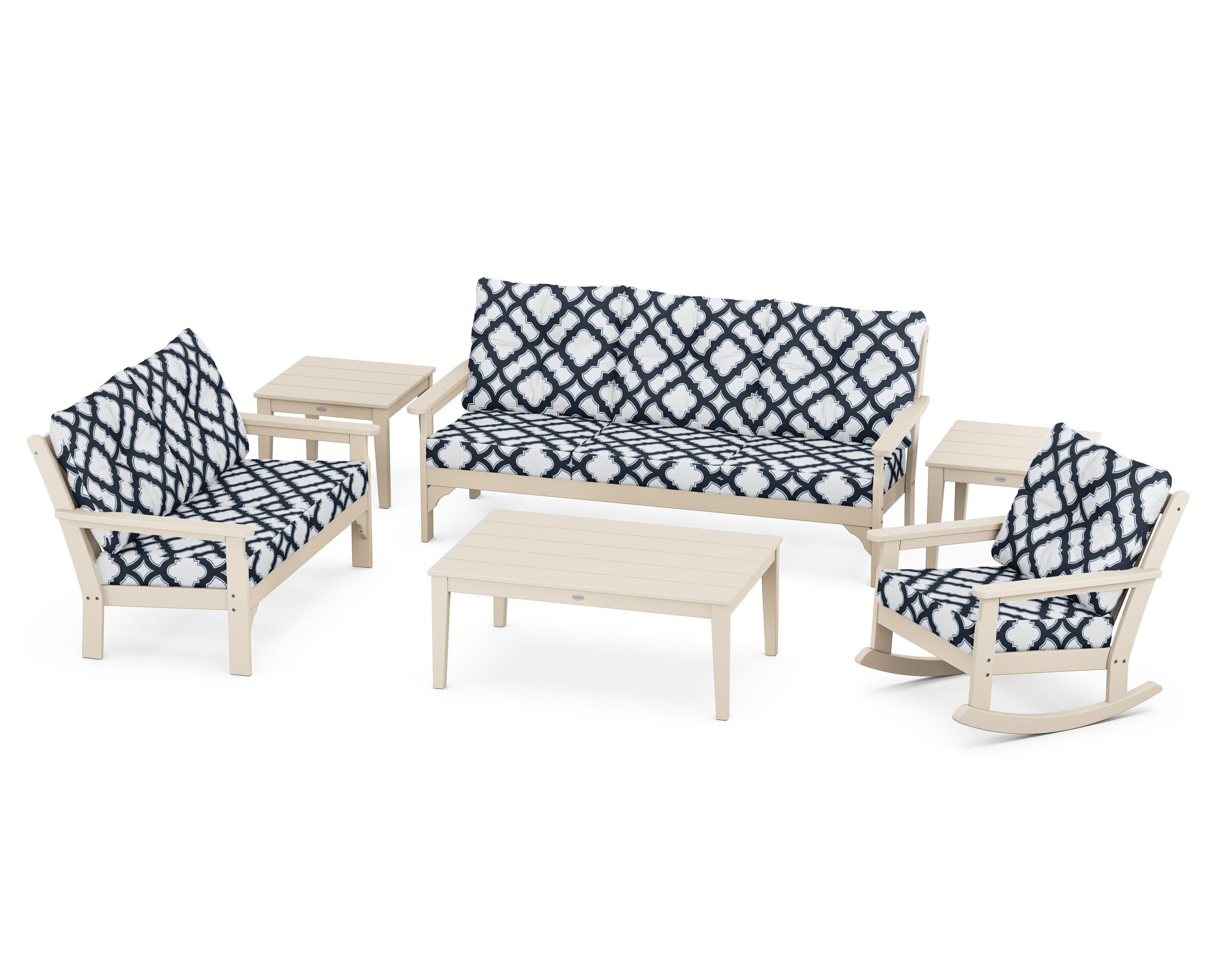 Vineyard 6-Piece Deep Seating Set in Sand / Trellis Marine Indigo