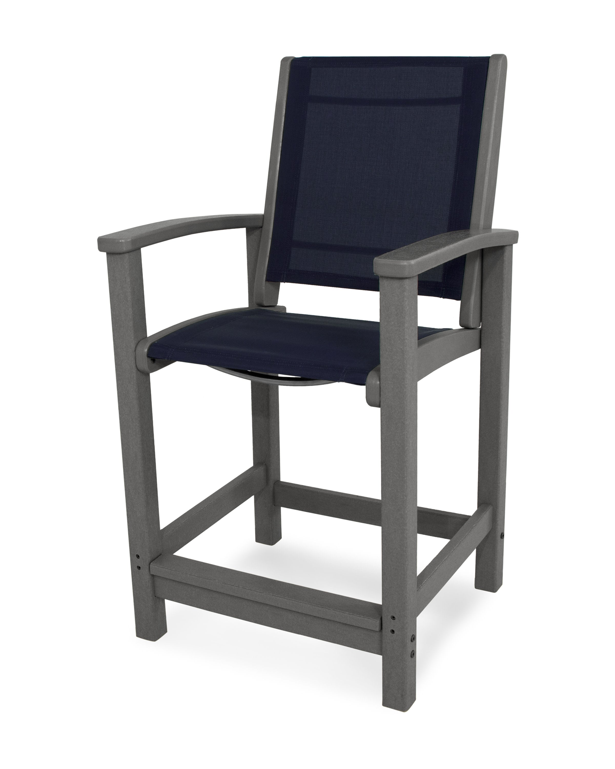 Coastal Counter Chair in Slate Grey / Navy Blue Sling