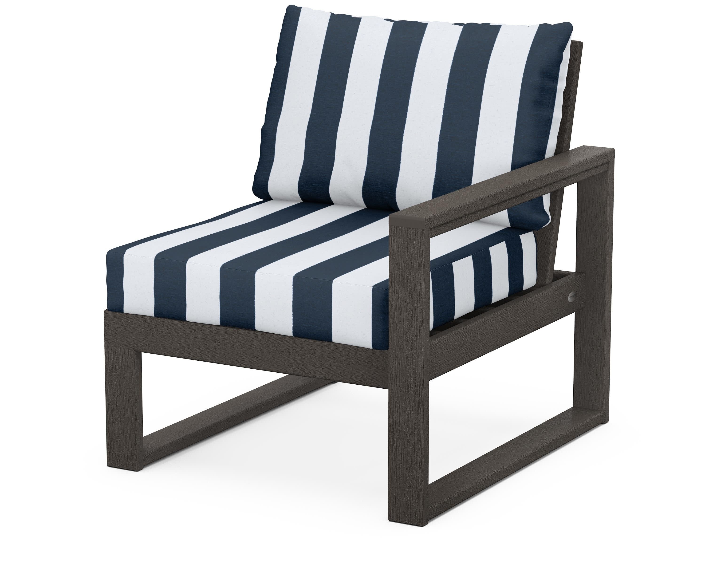 EDGE Modular Right Arm Chair in Vintage Coffee / Cabana Stripe Marine Indigo