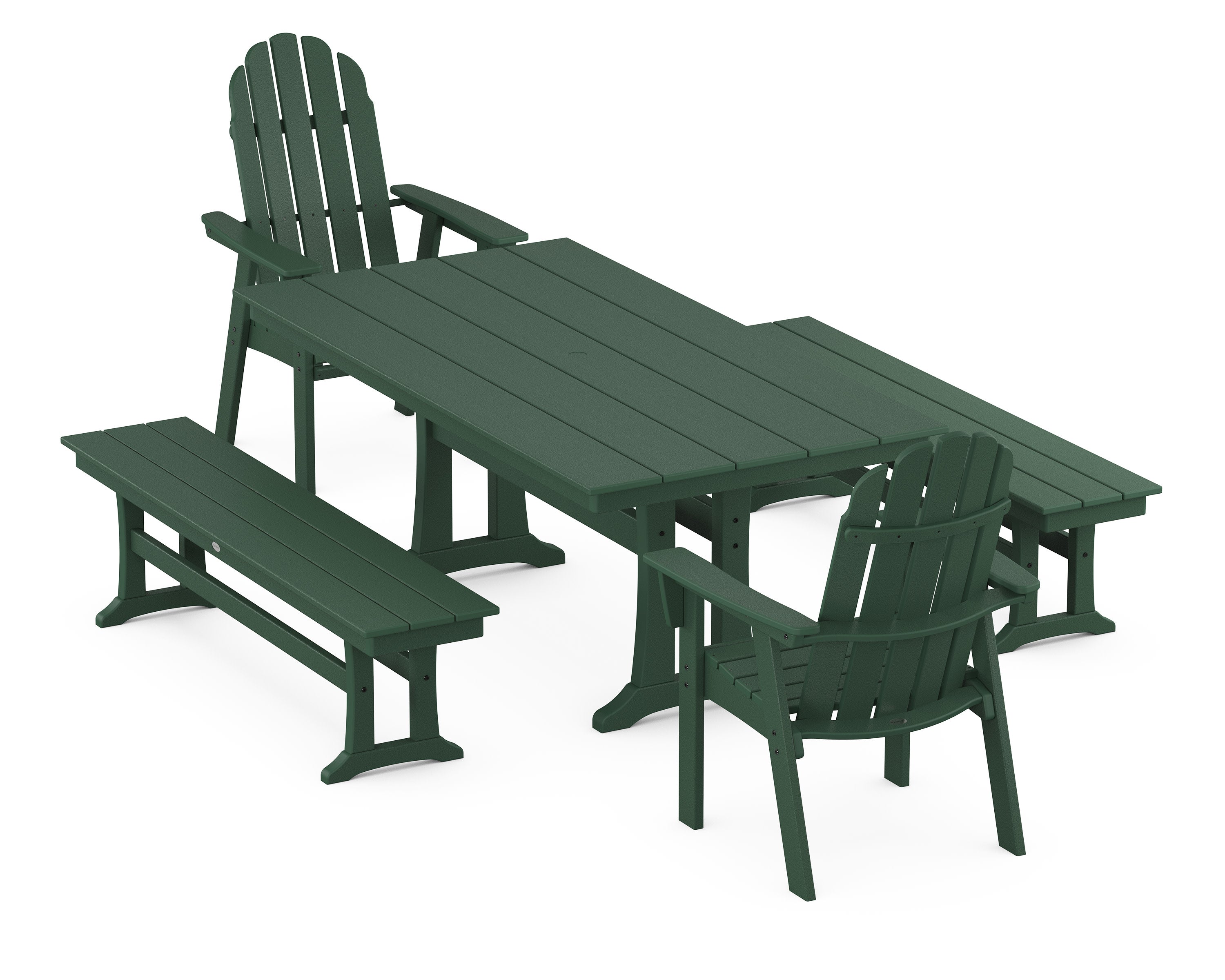 Vineyard Adirondack 5-Piece Farmhouse Dining Set With Trestle Legs in Green