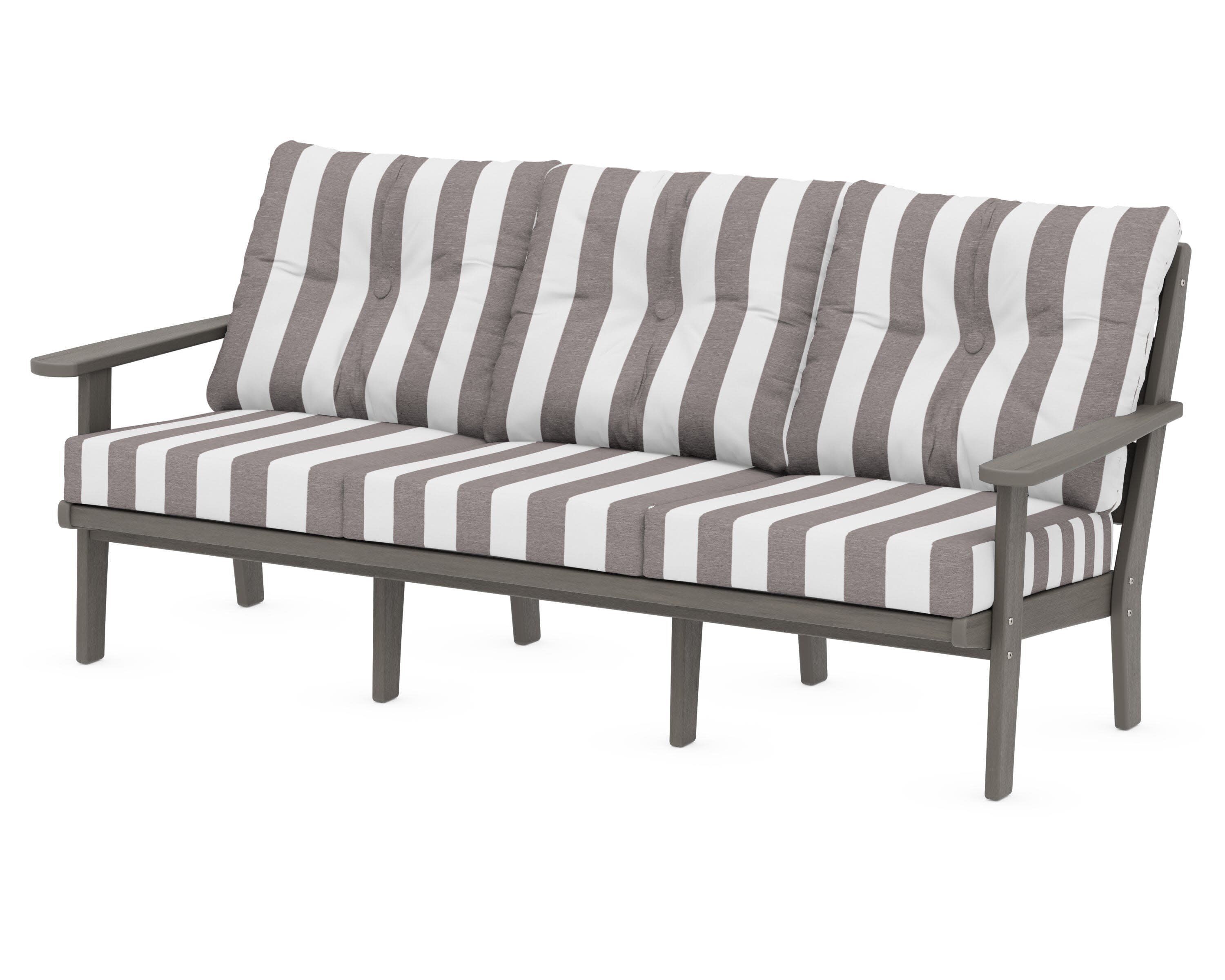 Lakeside Deep Seating Sofa in Driftwood / Cabana Stripe Grey Mist