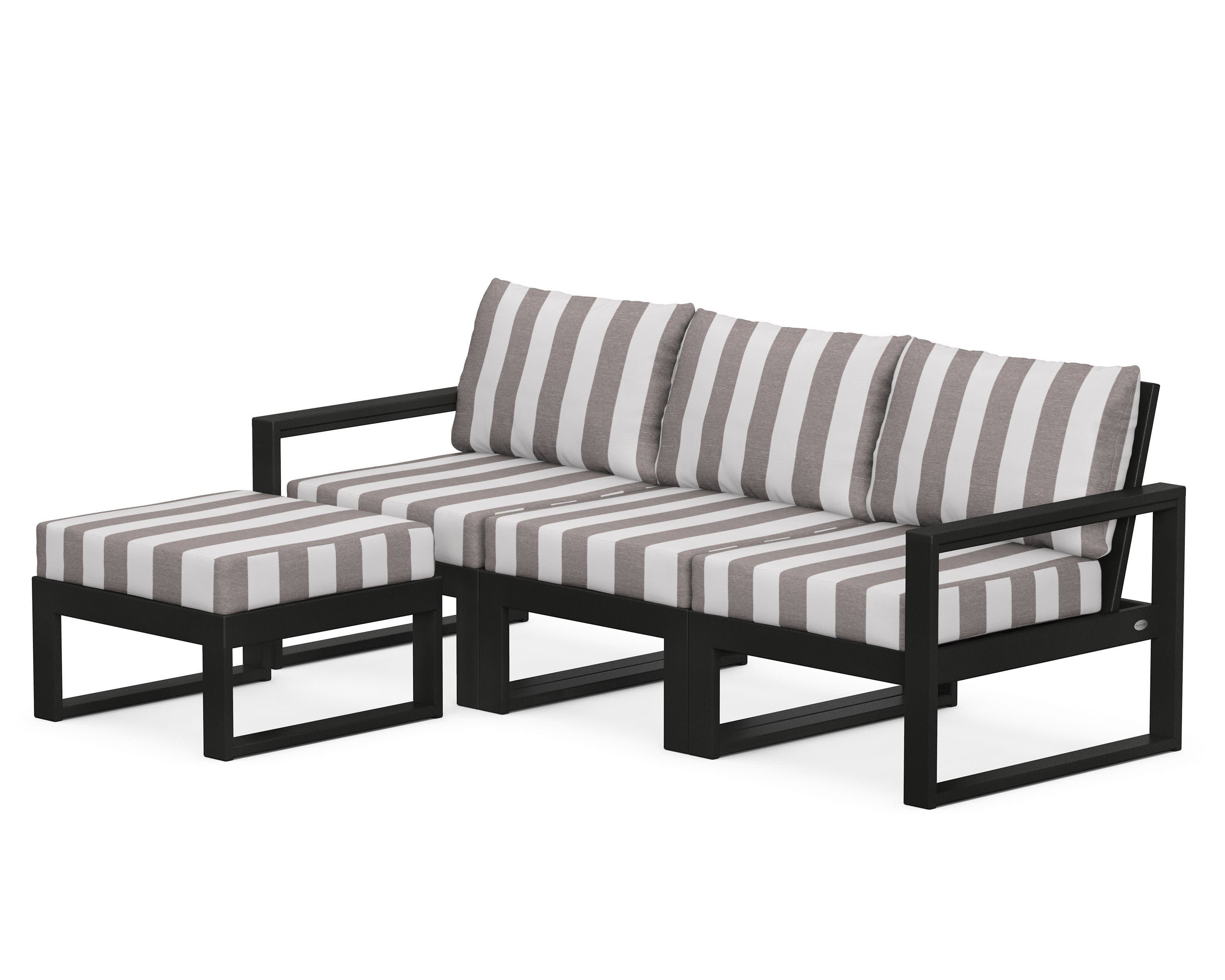 EDGE 4-Piece Modular Deep Seating Set with Ottoman in Black / Cabana Stripe Grey Mist
