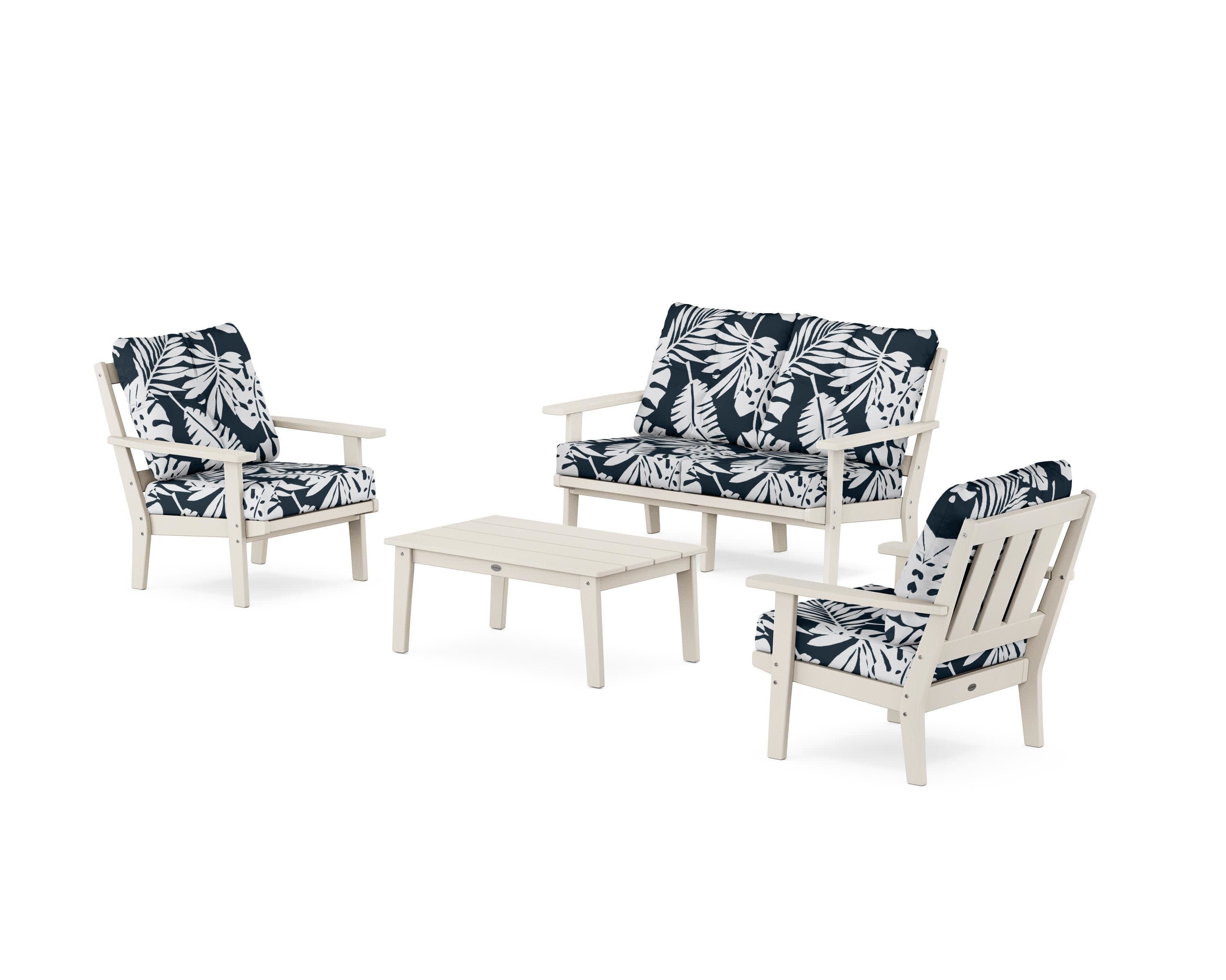 Oxford 4-Piece Deep Seating Set with Loveseat in Sand / Leaf Marine Indigo