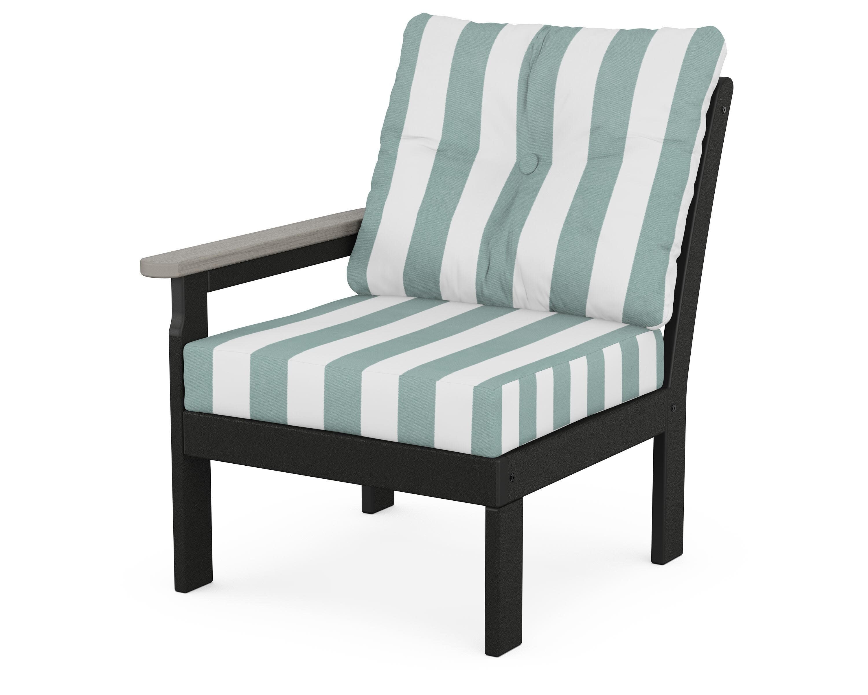 Vineyard Modular Left Arm Chair in Black / Driftwood / Cabana Stripe Glacier Spa