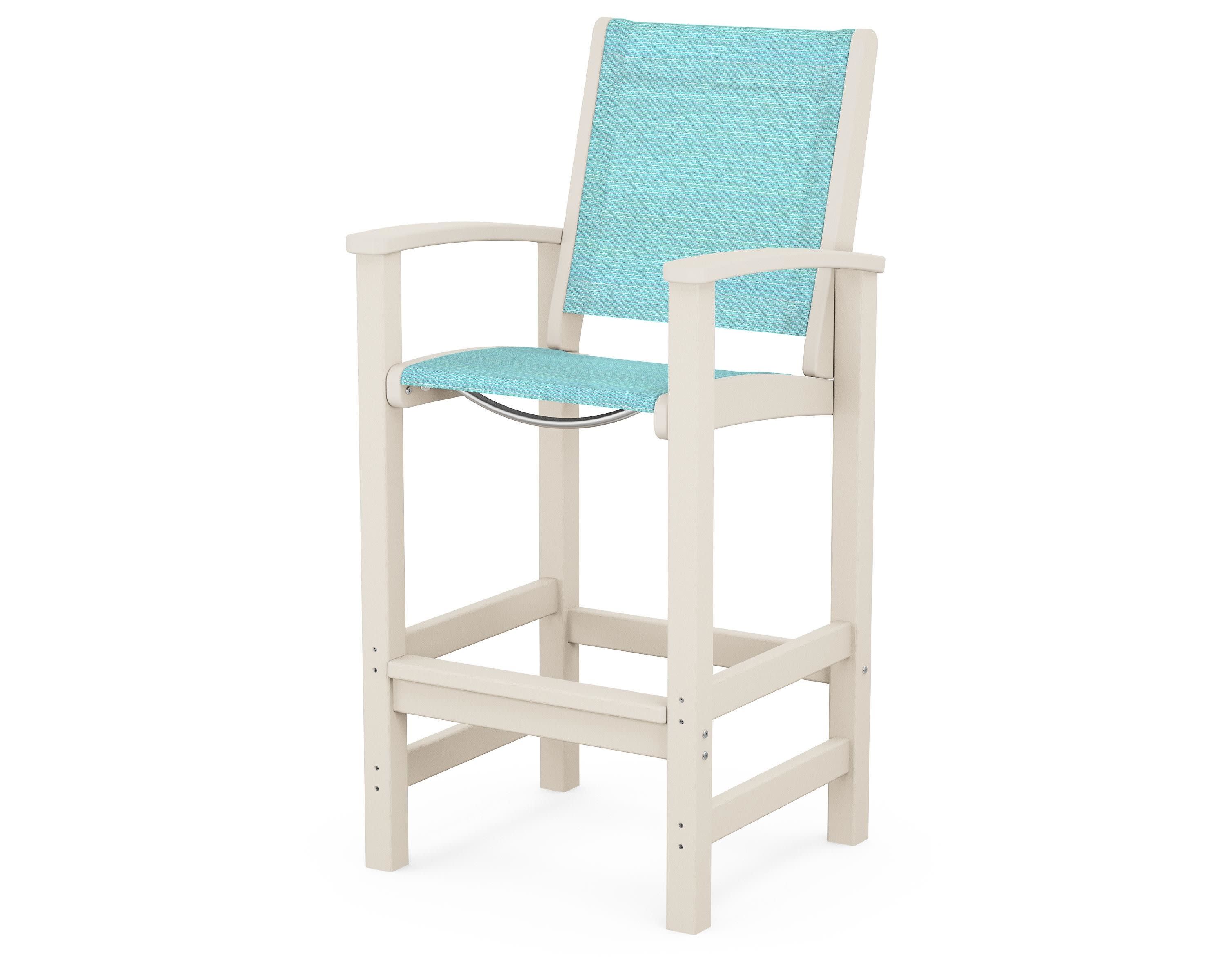 Coastal Bar Chair in Sand / Dupioni Aquamarine Sling