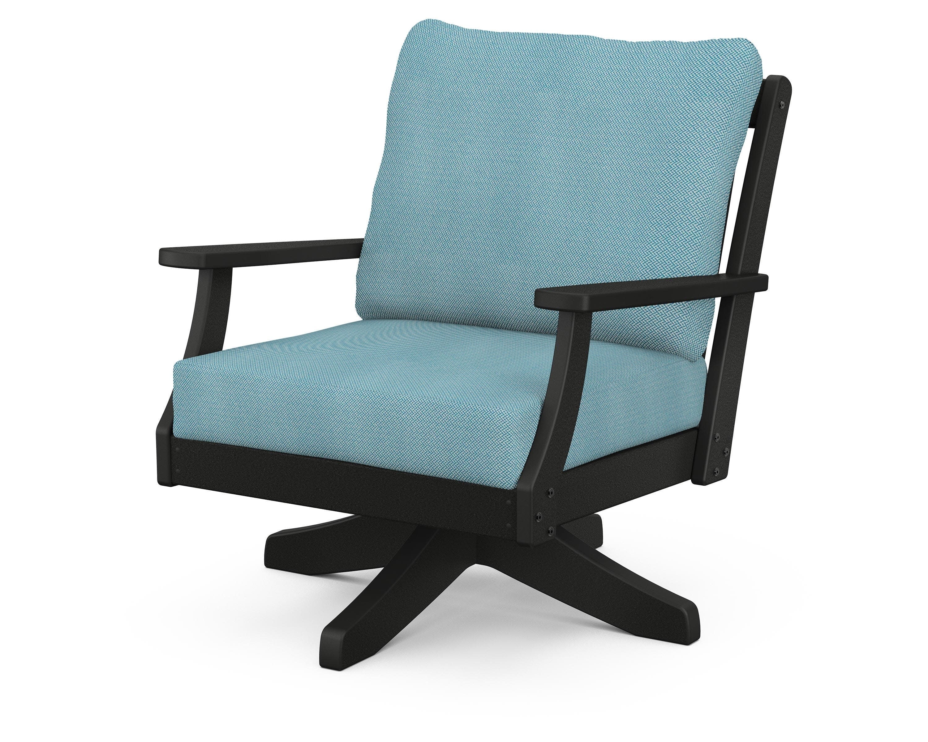 Braxton Deep Seating Swivel Chair in Black / Lattice Sky Blue
