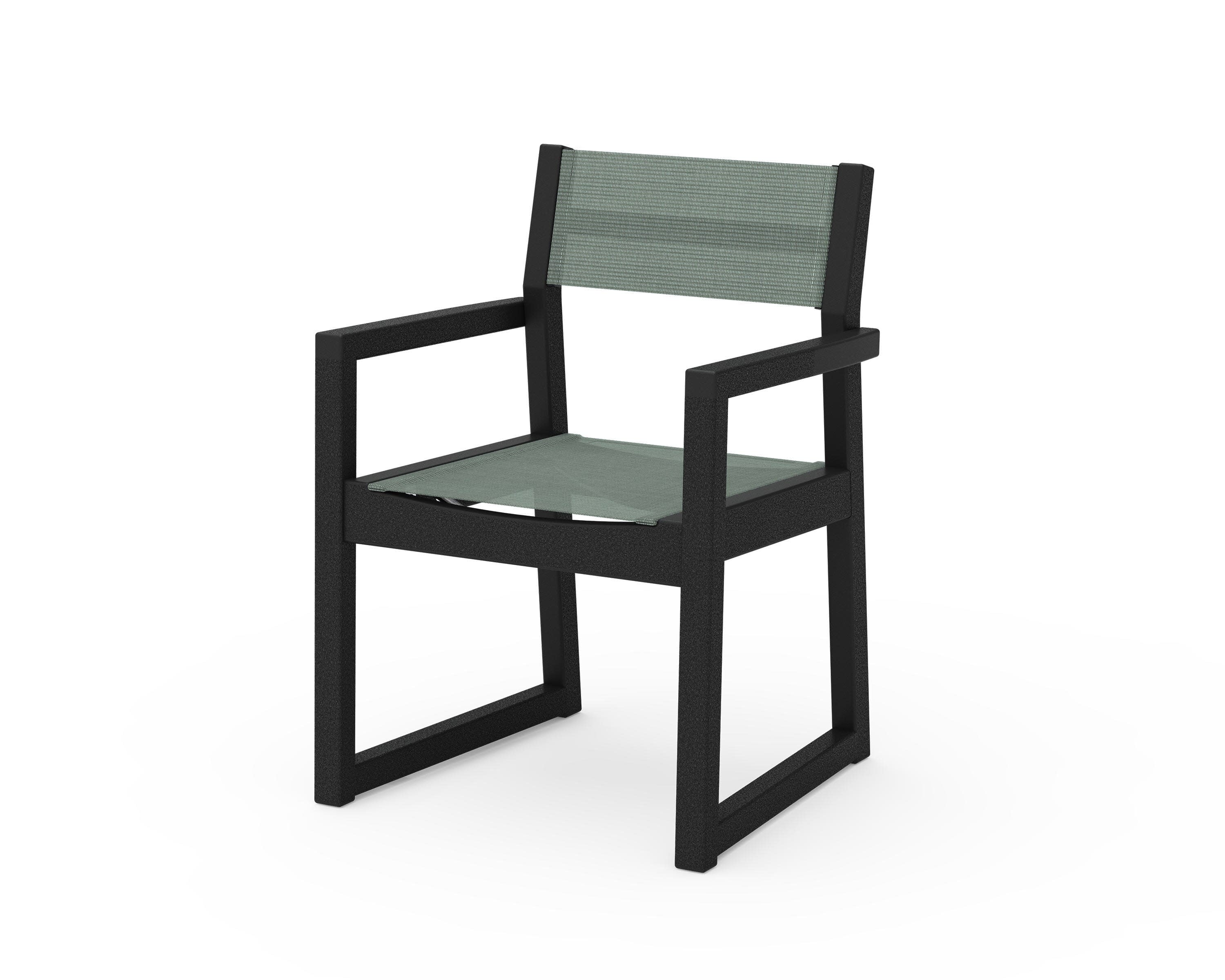 EDGE Sling Dining Arm Chair in Black / Dupioni Sea Mist Sling
