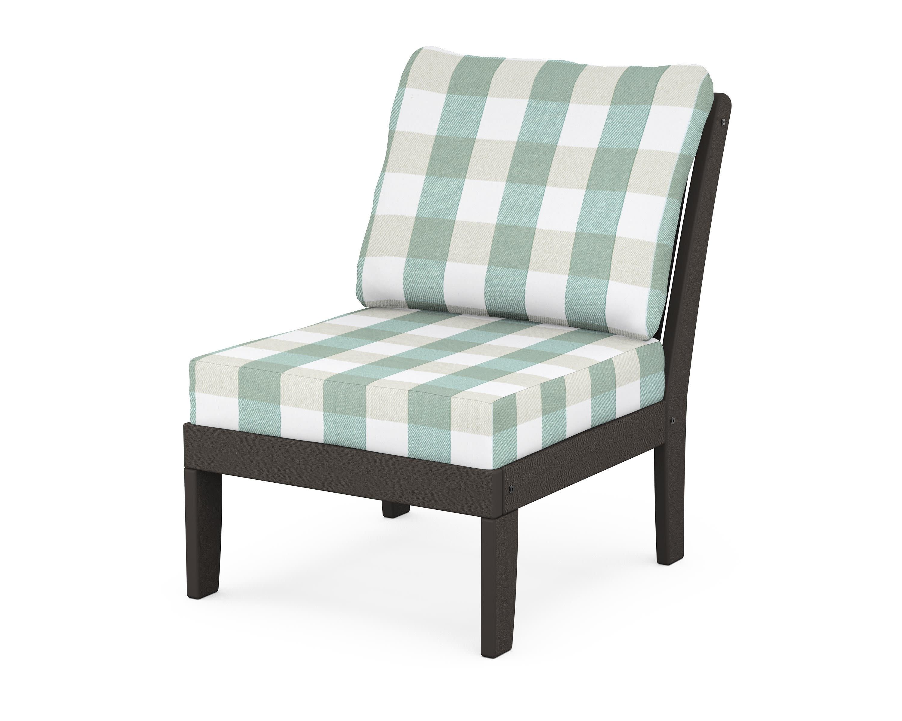 Braxton Modular Armless Chair in Vintage Coffee / Buffalo Plaid Glacier Spa