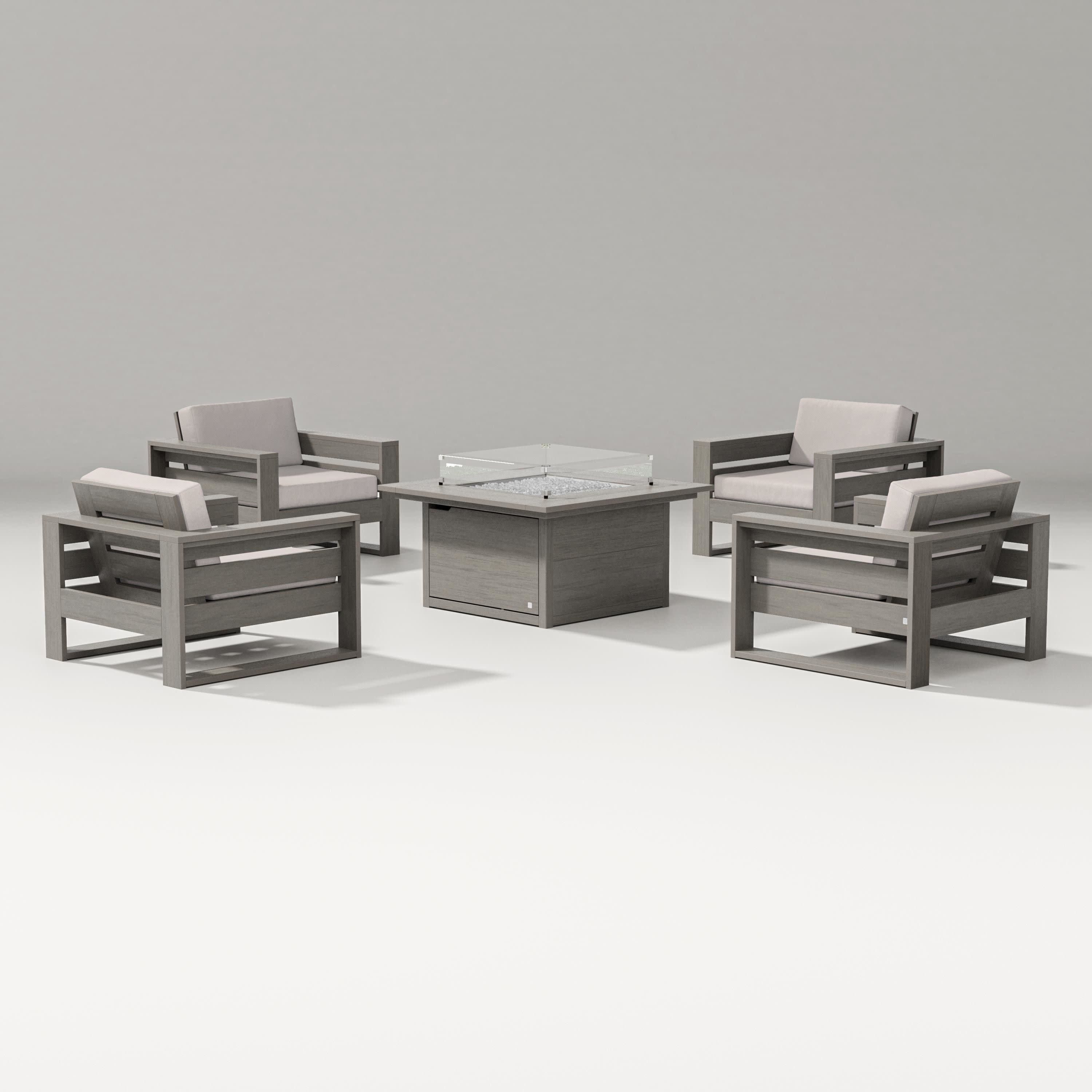 Latitude 5-Piece Lounge Fire Table Set in Driftwood / Dune Burlap