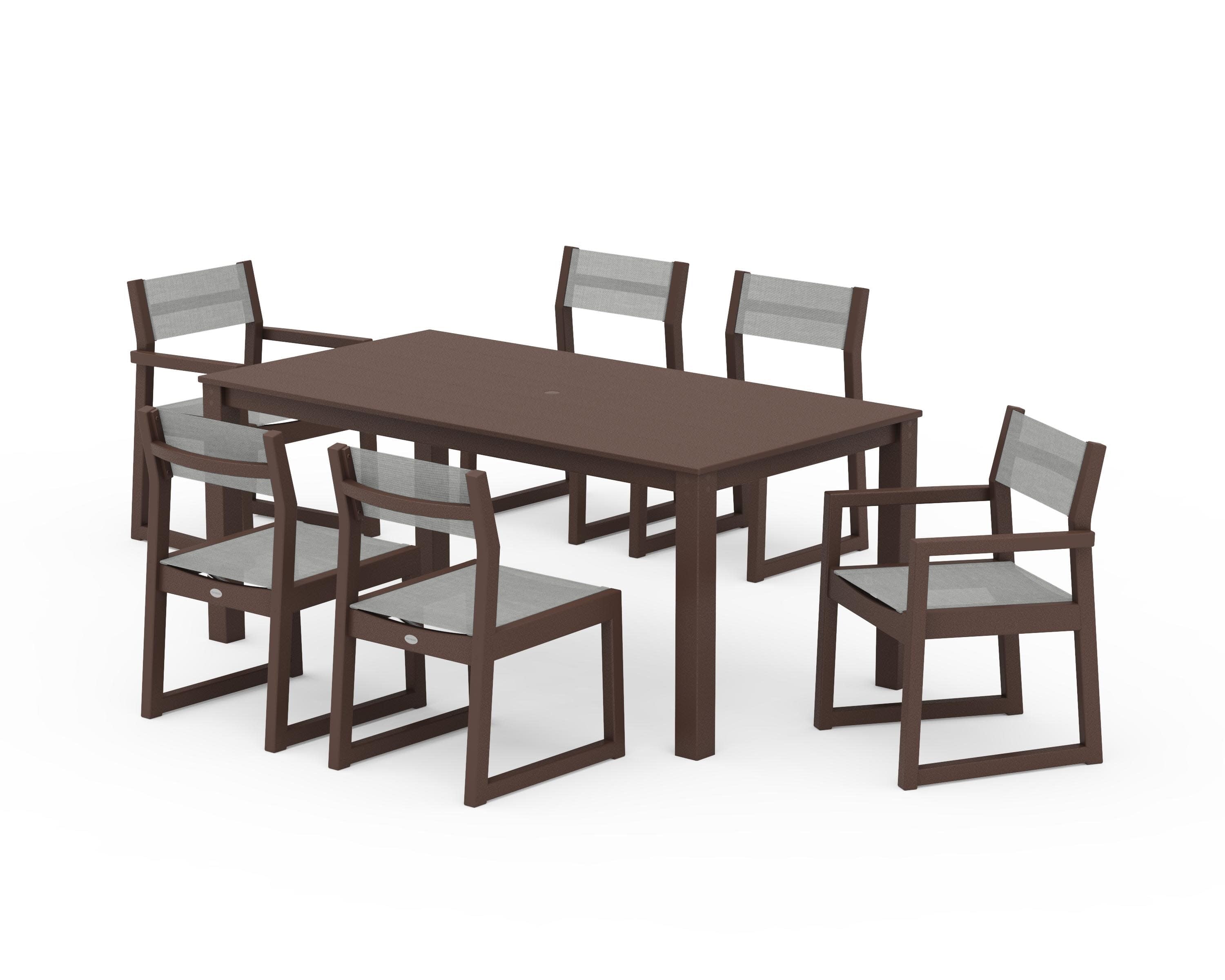 EDGE Sling 7-Piece Parsons Dining Set in Mahogany / Metallic Sling