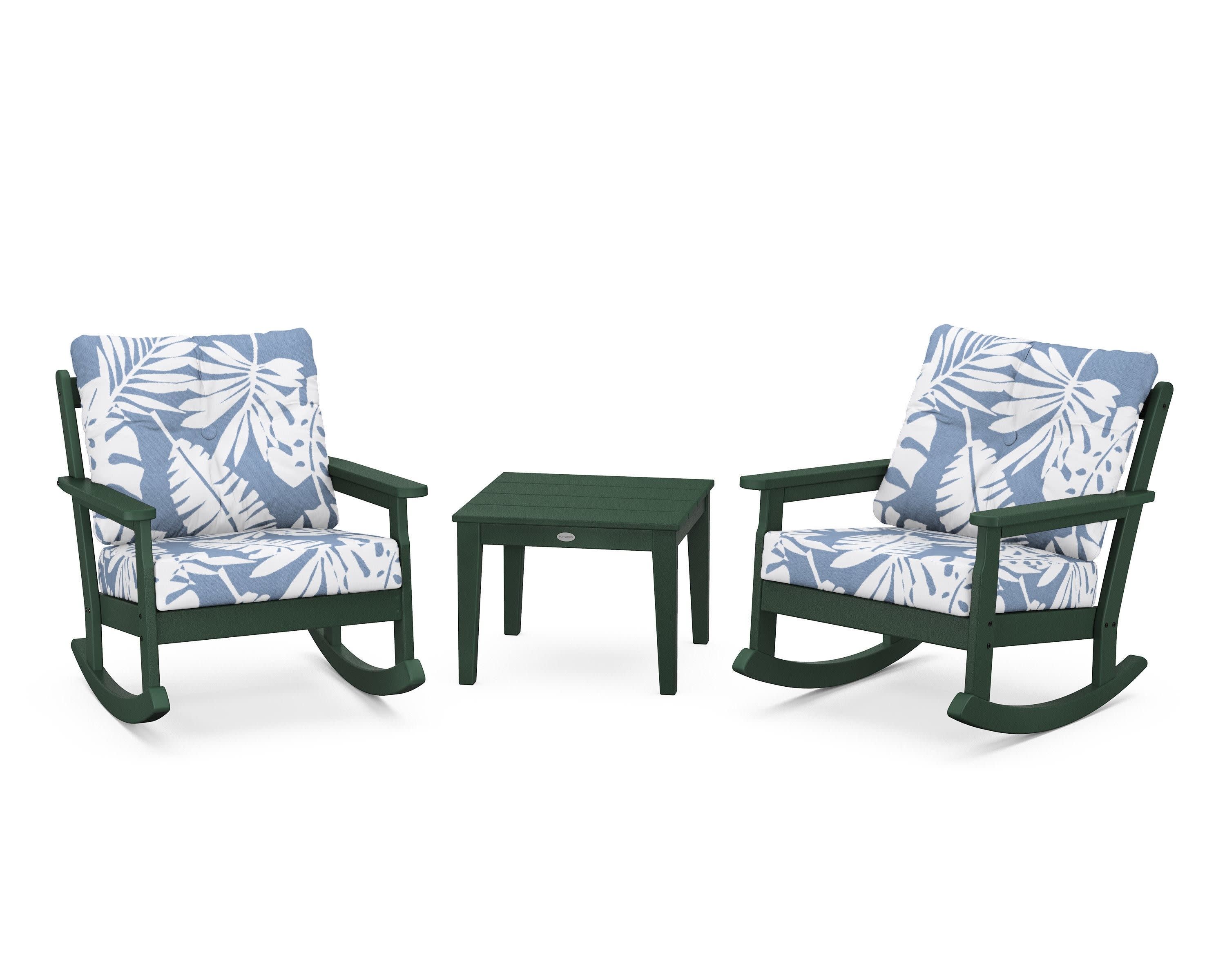 Vineyard 3-Piece Deep Seating Rocker Set in Green / Leaf Sky Blue