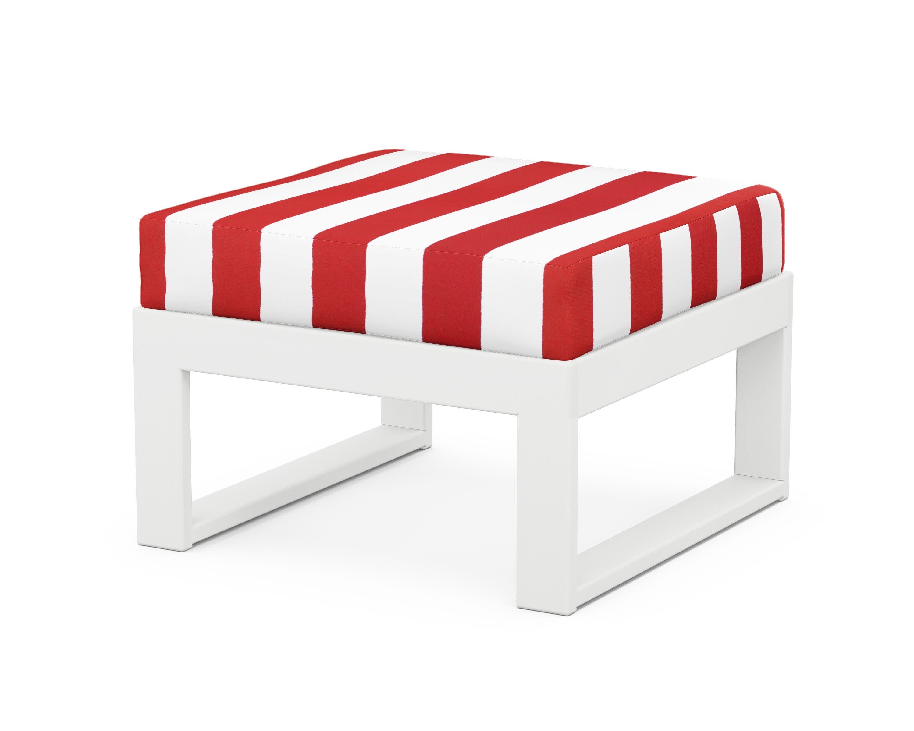 Modular Ottoman - Modern in White / Cabana Stripe Crimson