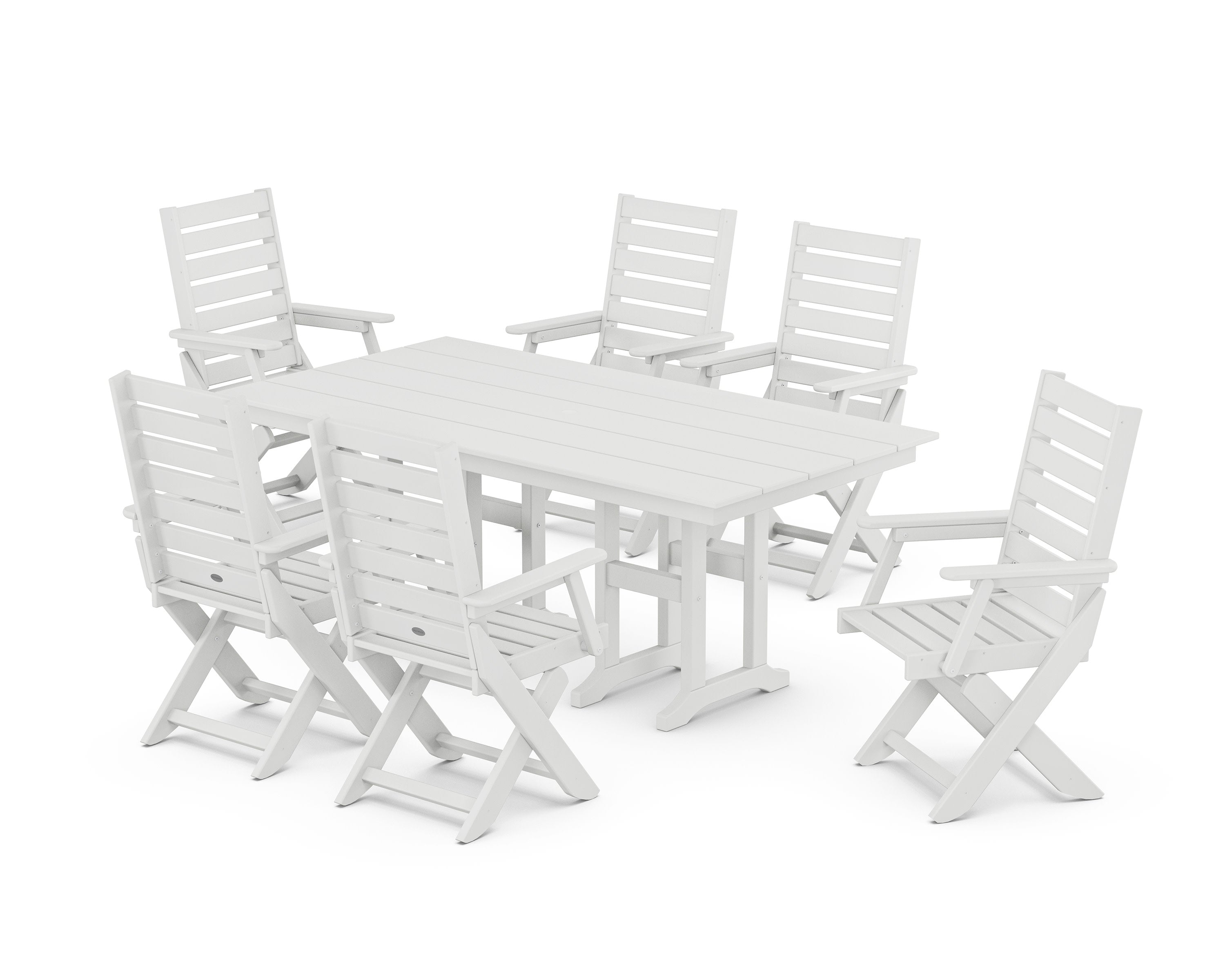 Captain Folding Chair 7-Piece Farmhouse Dining Set in White