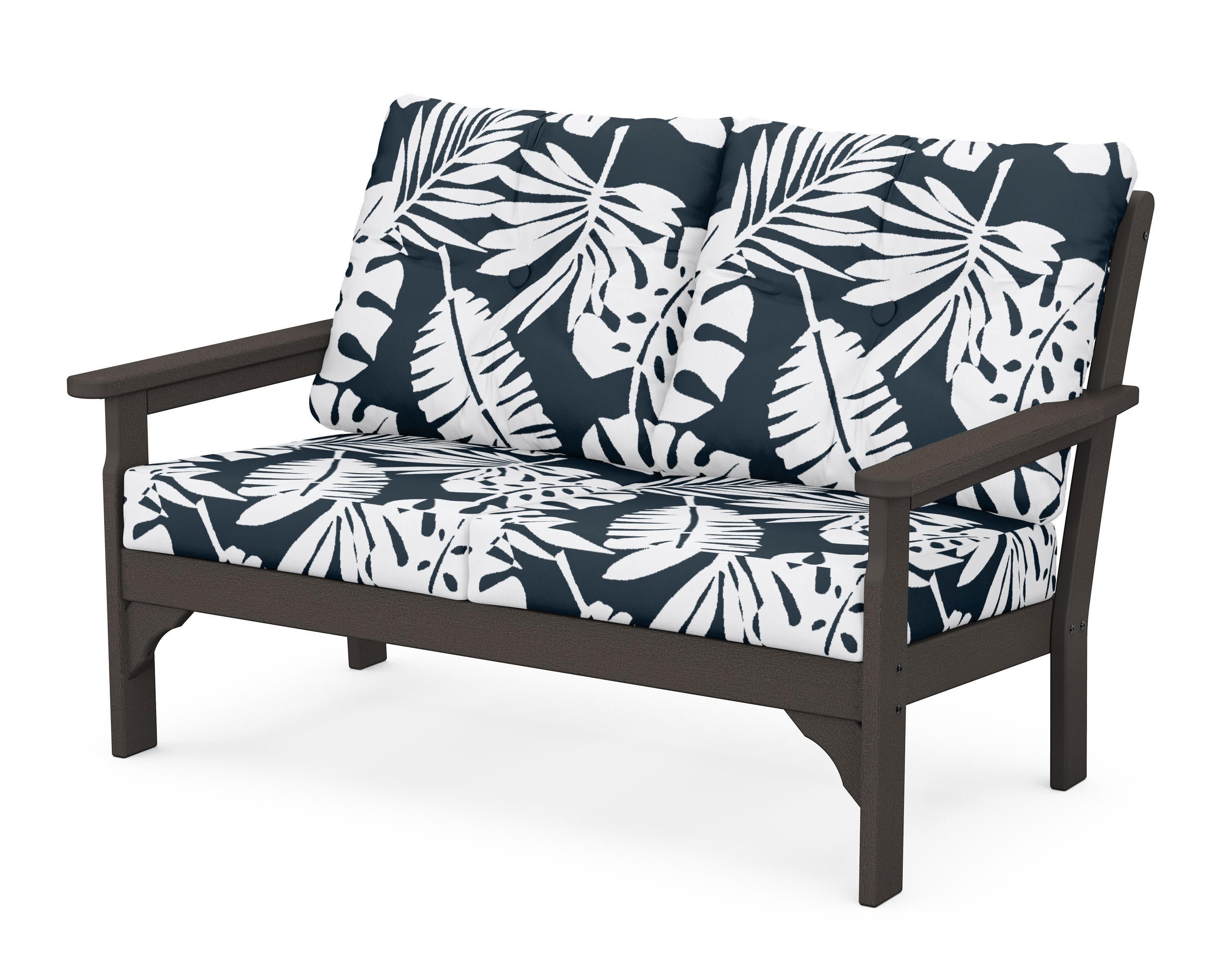 Vineyard Deep Seating Loveseat in Vintage Coffee / Leaf Marine Indigo