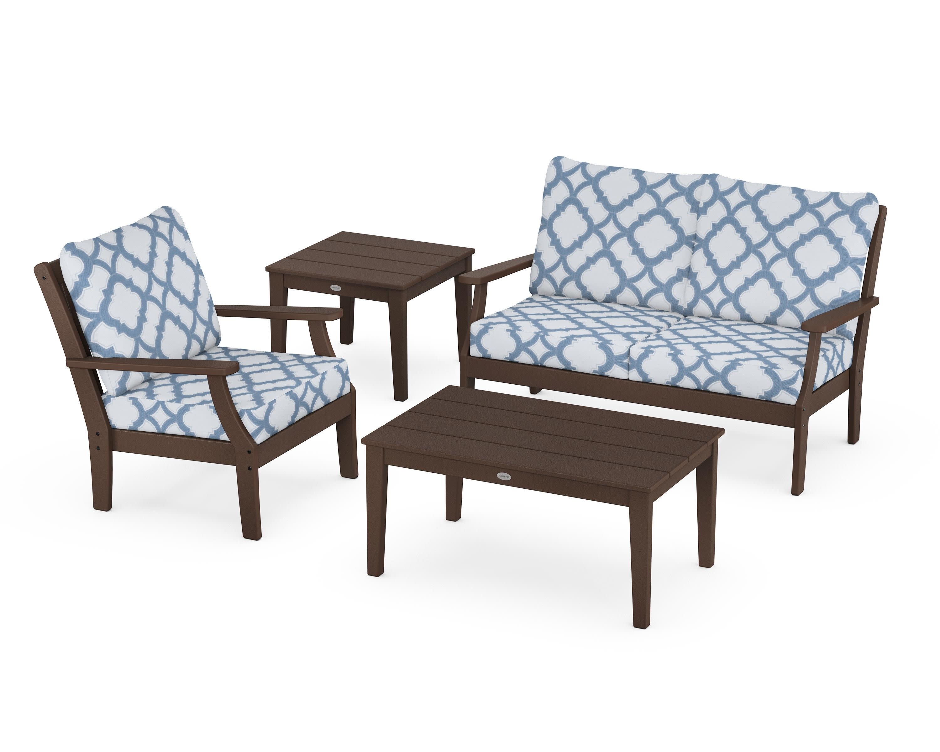 Braxton 4-Piece Deep Seating Set in Mahogany / Trellis Sky Blue