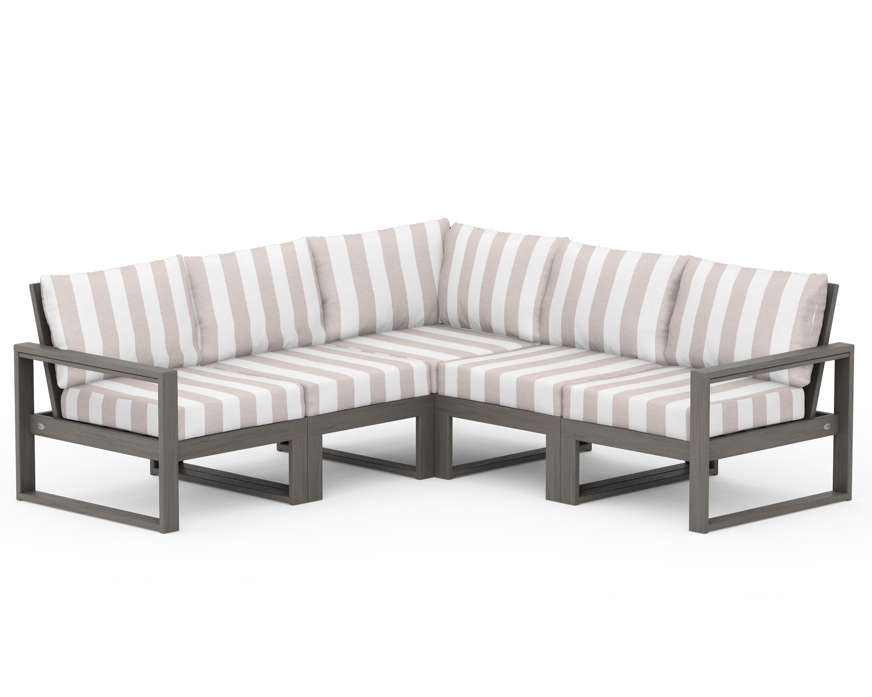 EDGE 5-Piece Modular Deep Seating Set in Driftwood / Cabana Stripe Dune Burlap