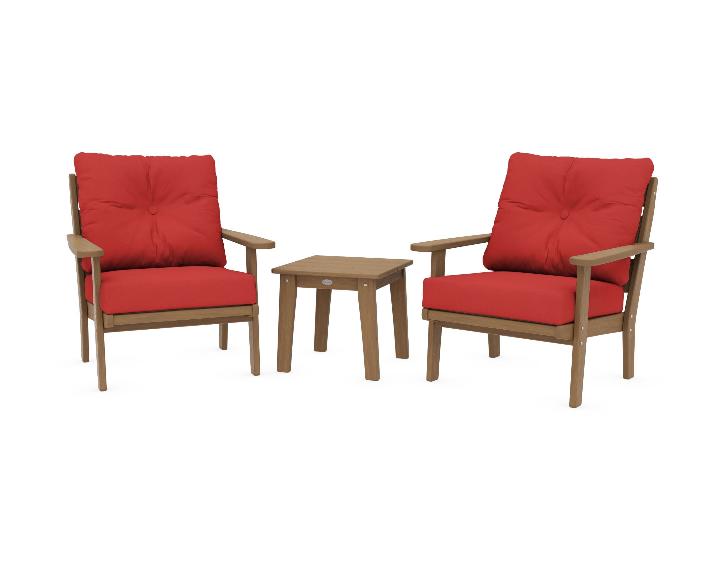 Lakeside 3-Piece Deep Seating Chair Set in Natural / Crimson Linen