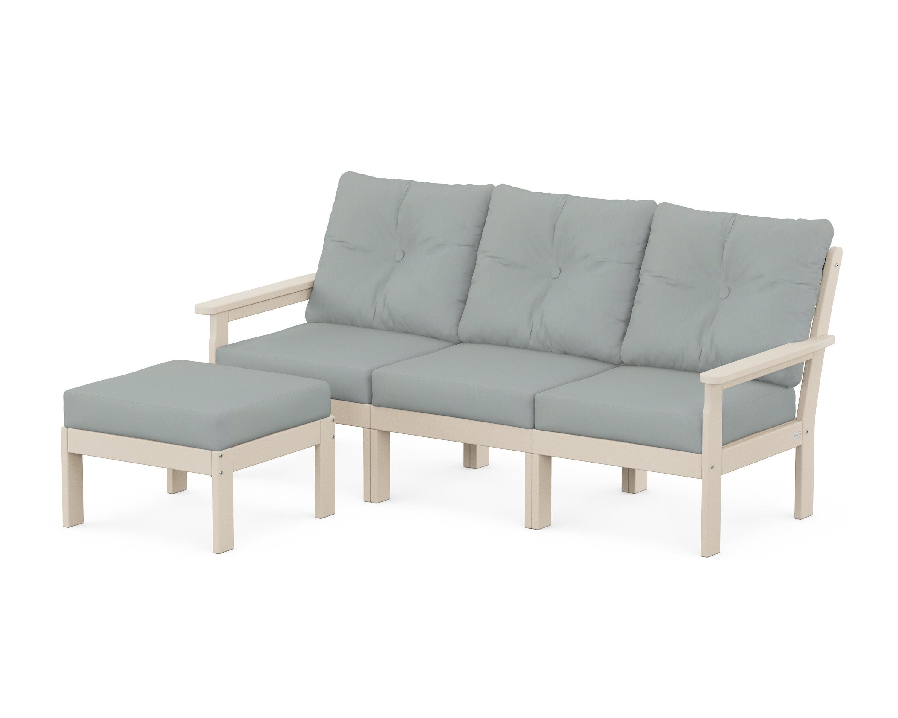 Vineyard 4-Piece Sectional with Ottoman in Sand / Spa