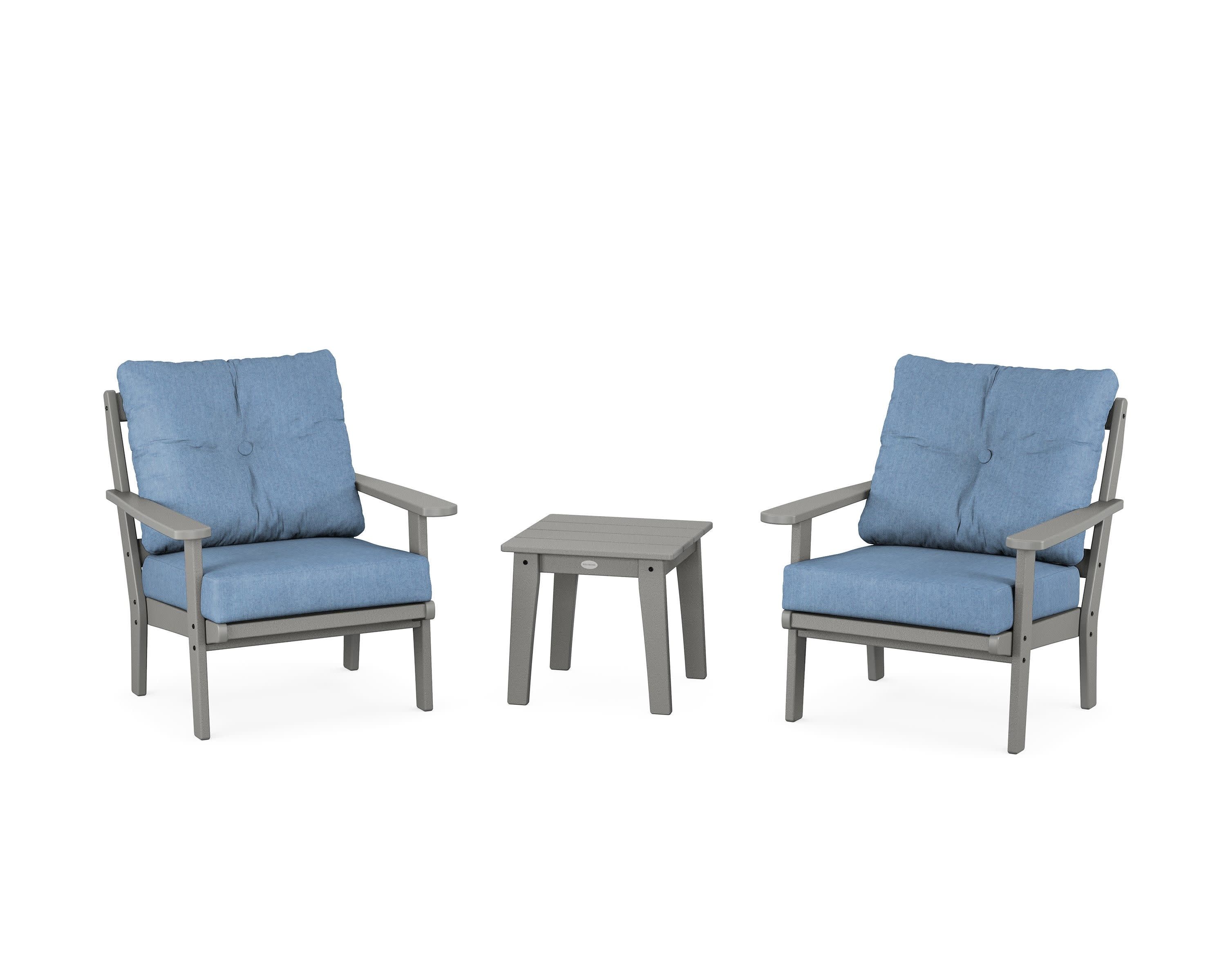Mission 3-Piece Deep Seating Set in Slate Grey / Sky Blue