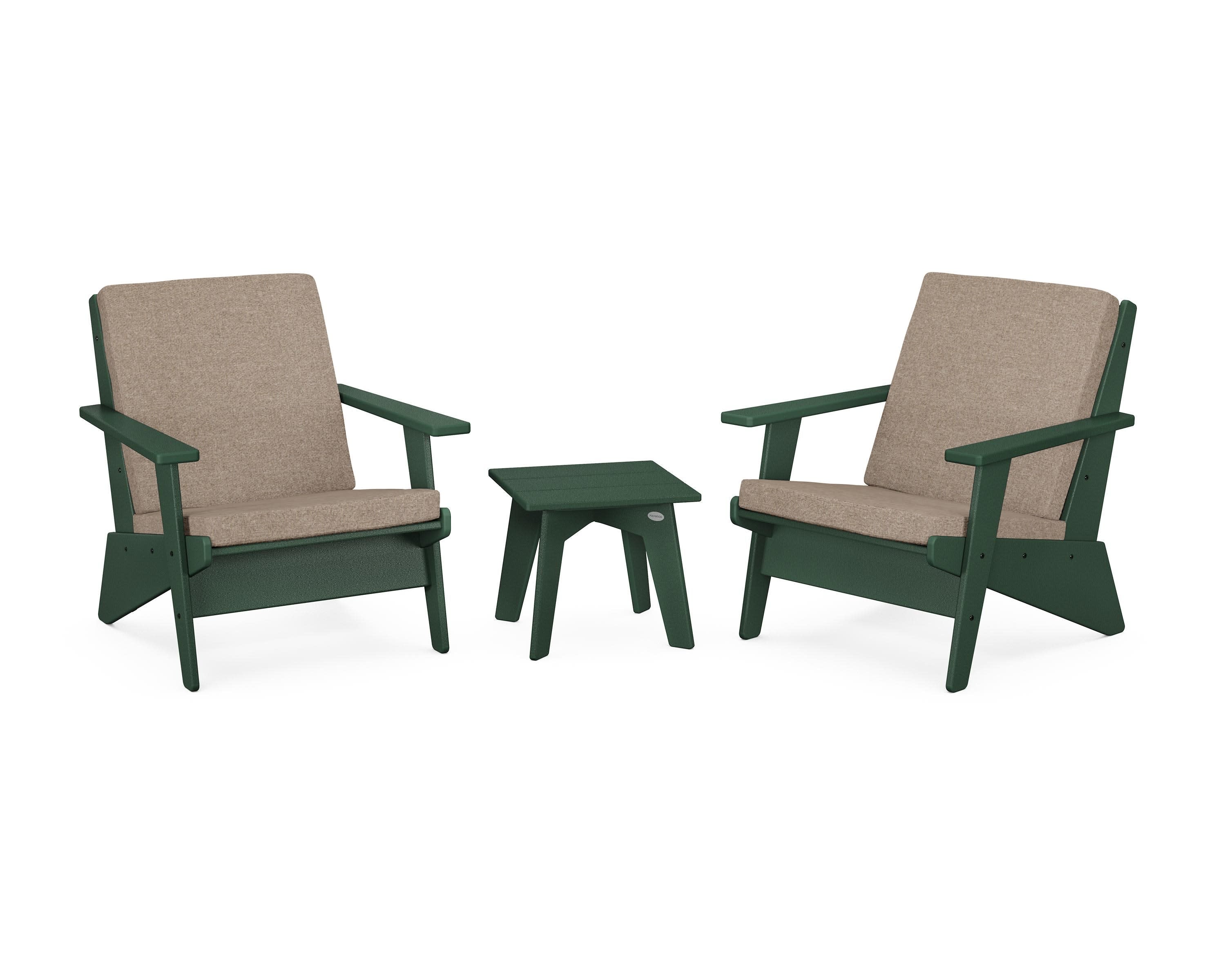 Riviera Modern Lounge 3-Piece Set in Green / Spiced Burlap
