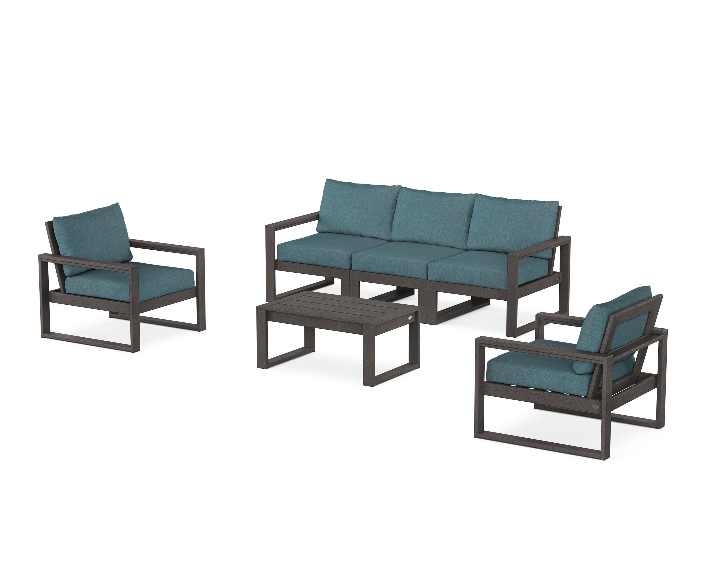 EDGE Sectional 4-Piece Deep Seating Set with Sofa in Vintage Coffee / Ocean Teal