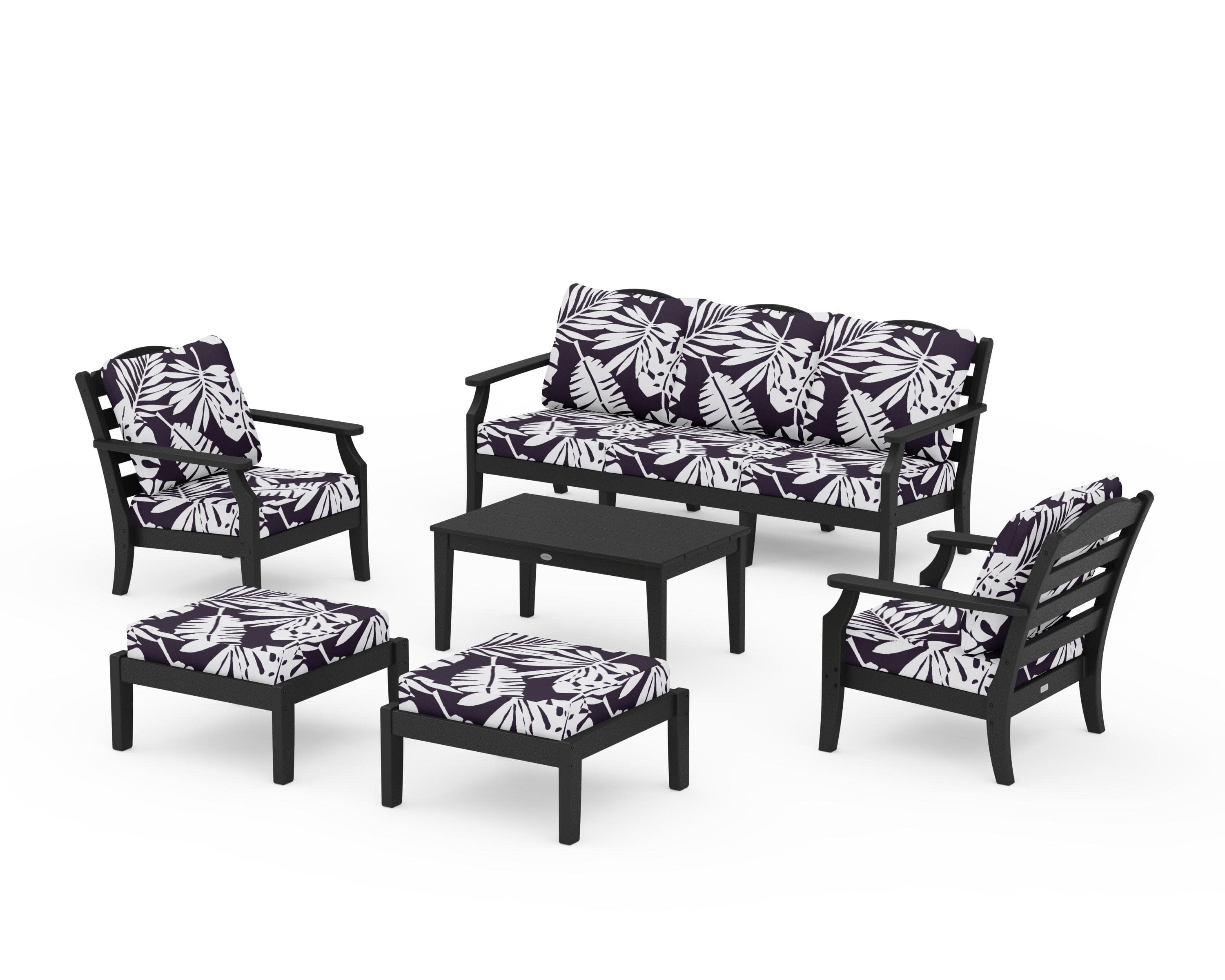 Savannah 6-Piece Lounge Sofa Set in Black / Leaf Navy