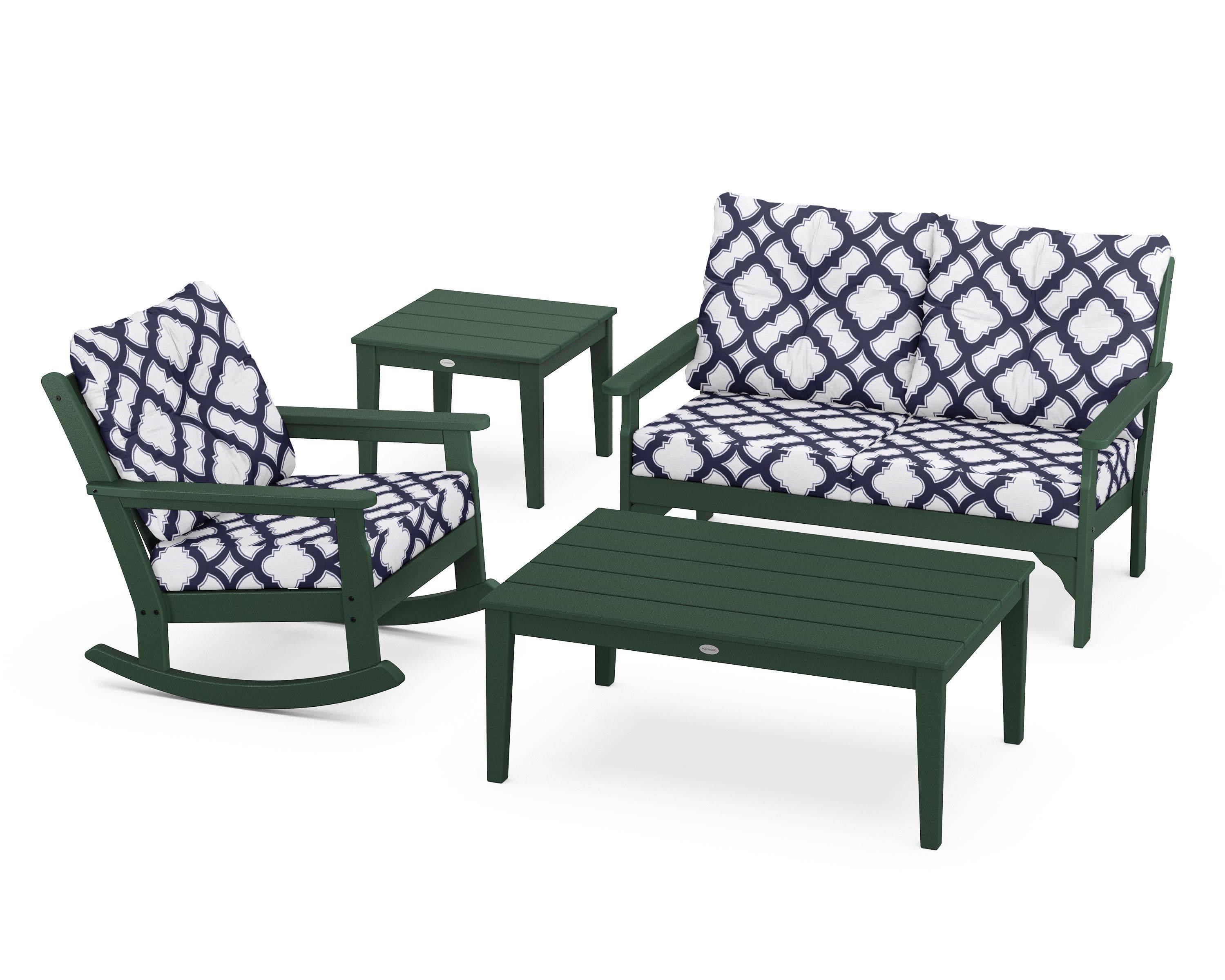 Vineyard 4-Piece Deep Seating Rocker Set in Green / Trellis Navy